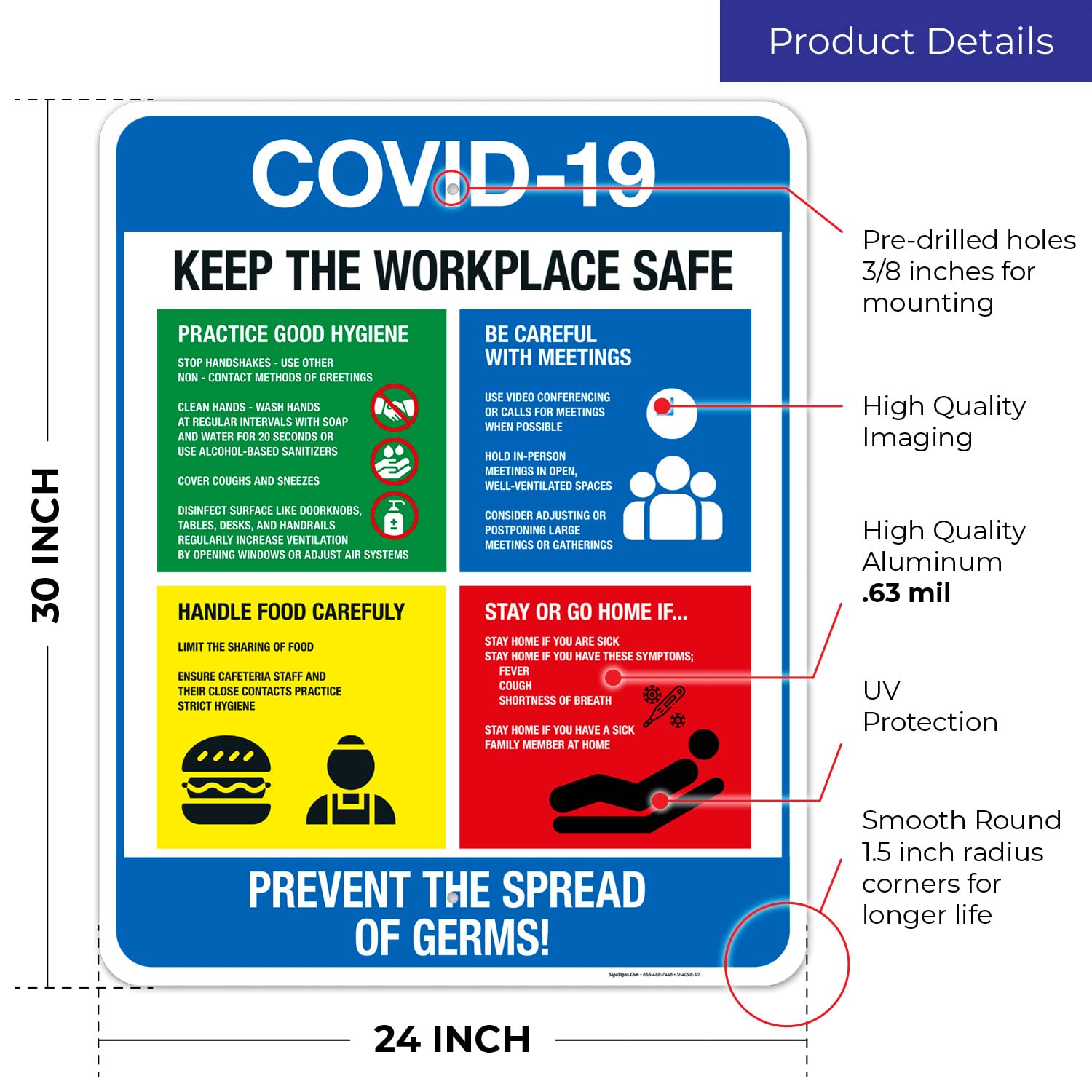COVID-19 Social Distancing Sign - 24x30 Inch Rust-Free Aluminum Safety Poster for Businesses | Fade-Resistant, Easy to Mount | Indoor/Outdoor Use | Made in USA - Perfect for Offices, Stores & Public Spaces