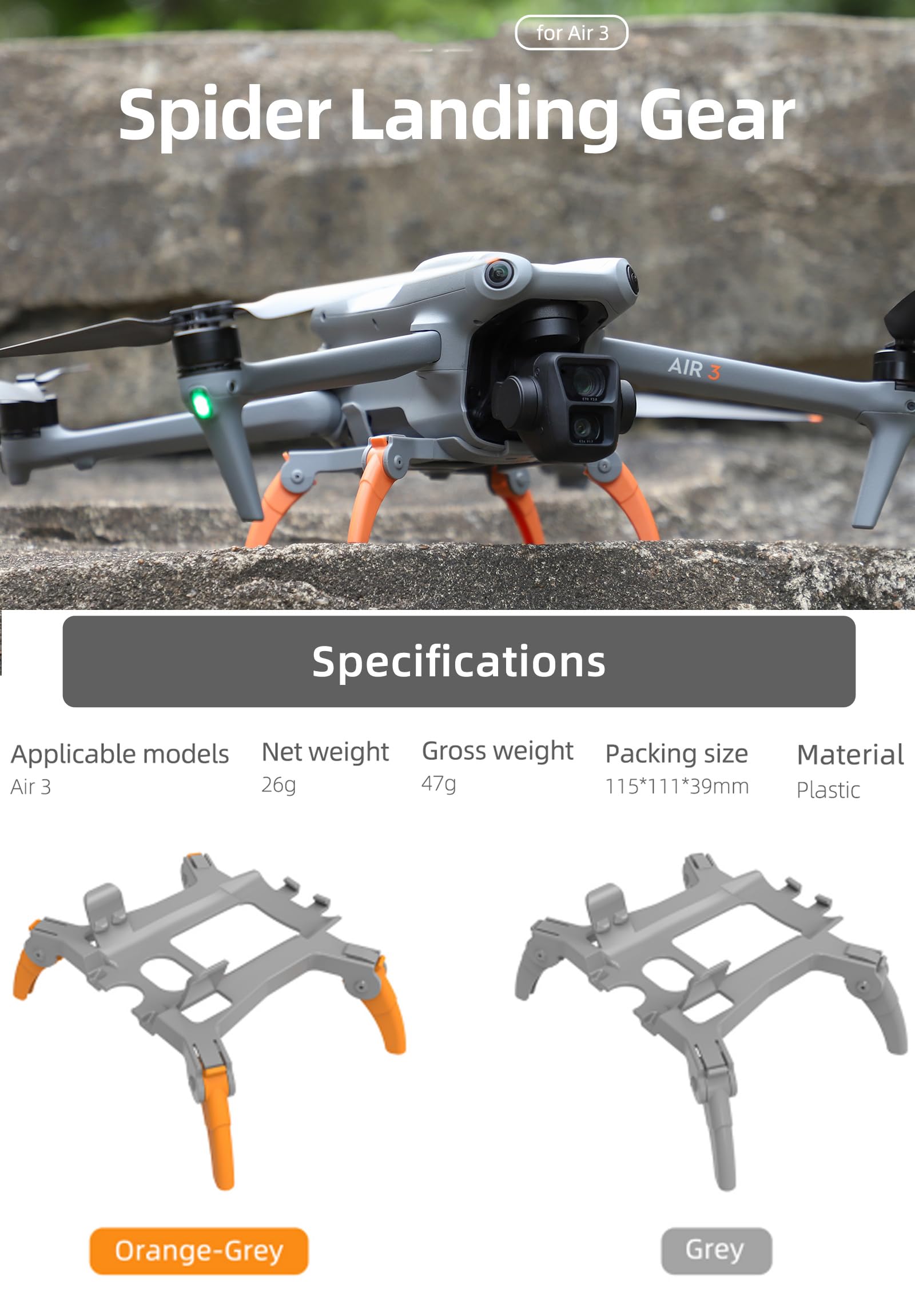 DJI Air 3 Landing Gear Stand - Tripod Extension Leg Height Protector Accessories (Orange) | Compatible with DJI Air 3 Drone | Enhanced Stability for Outdoor Aerial Photography & Smooth Landing