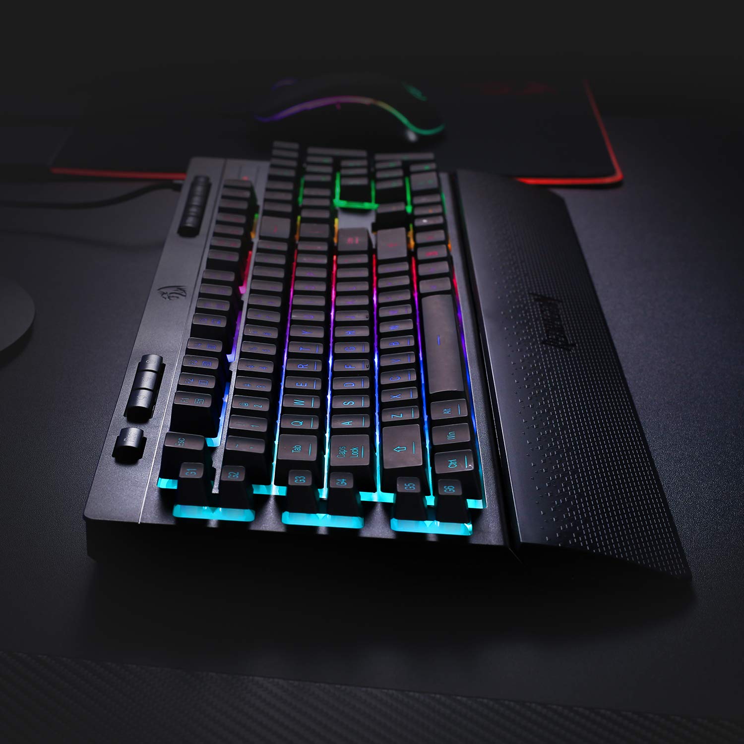 Redragon K512 Shiva RGB Backlit Membrane Gaming Keyboard - Quiet Mechanical Feel, 6 On-Board Macro Keys, Dedicated Media Controls, Detachable Wrist Rest | Perfect for PC Gaming, Office Work & Typing | Black