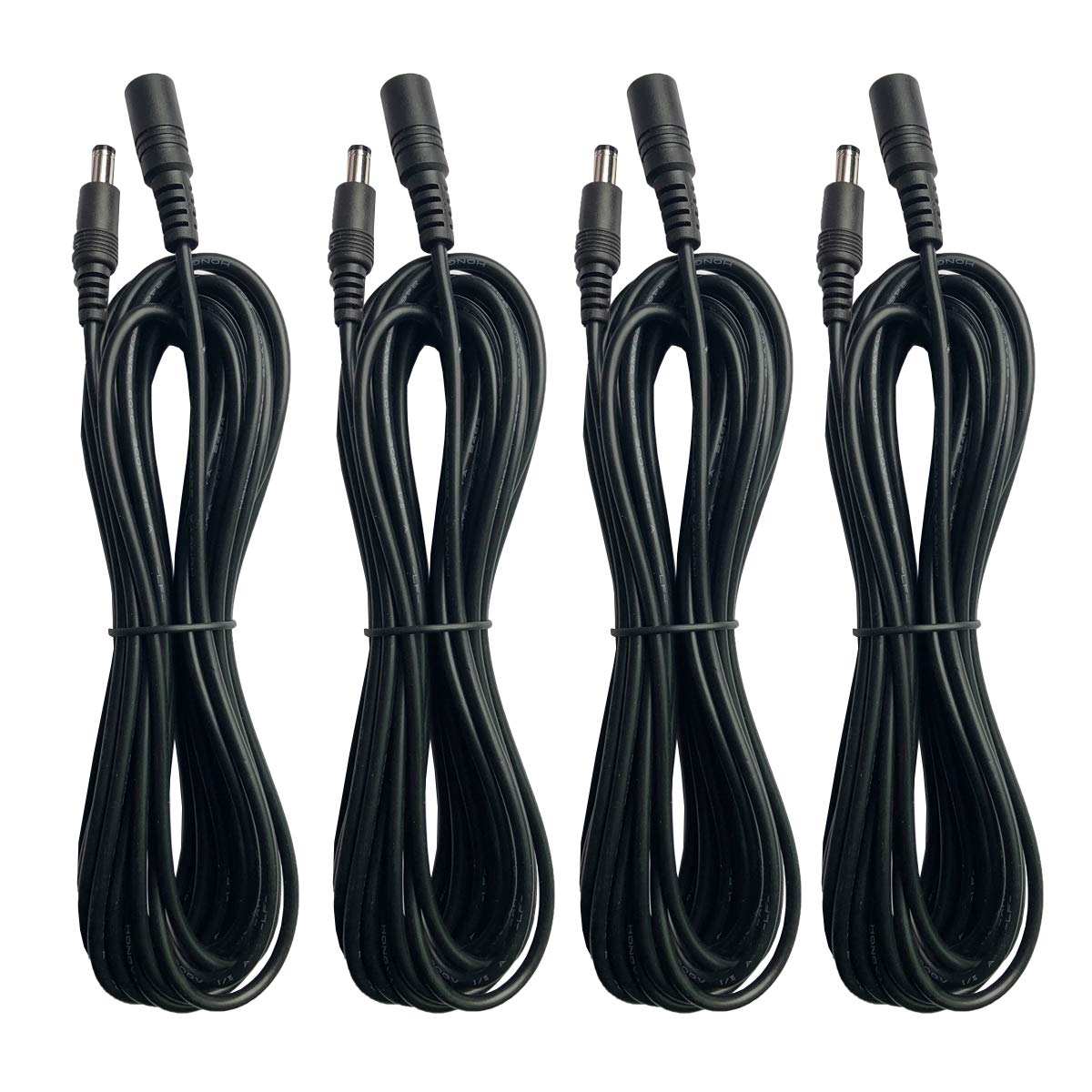 12V DC Power Extension Cable 15ft (5m) - 2.1mm x 5.5mm Jack - 4 Pack - for CCTV Cameras, IP Cameras, DVR, LED Strips, Baby Monitors, Routers - Perfect for Home Security & Electronics Setup