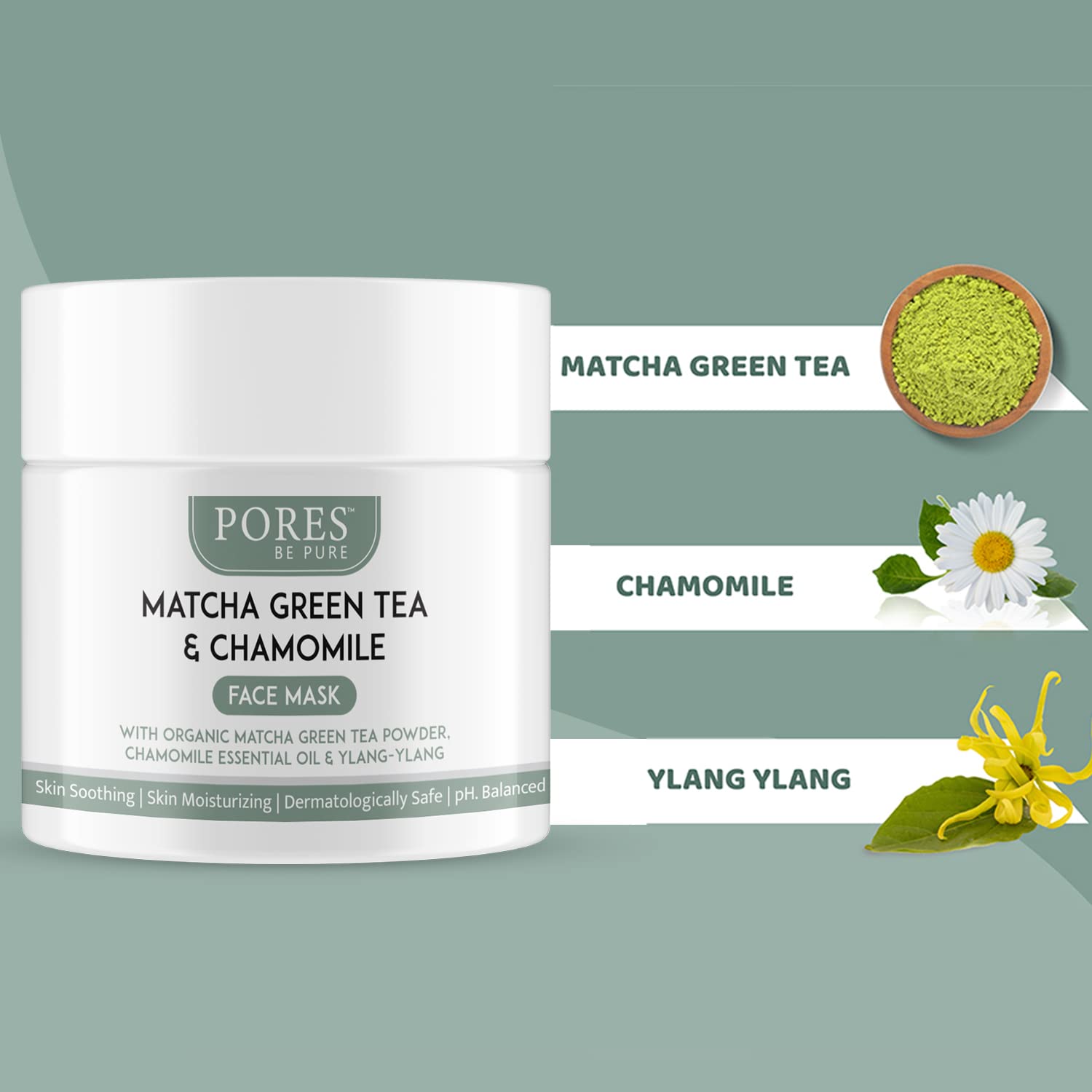 Pores Be Pure Matcha Green Tea & Chamomile Face Mask - 100g pH Balanced Facial Treatment for Glowing, Soothing & Moisturizing Skin | Unisex Skincare | Perfect for Daily Use, Spa Days & Relaxation