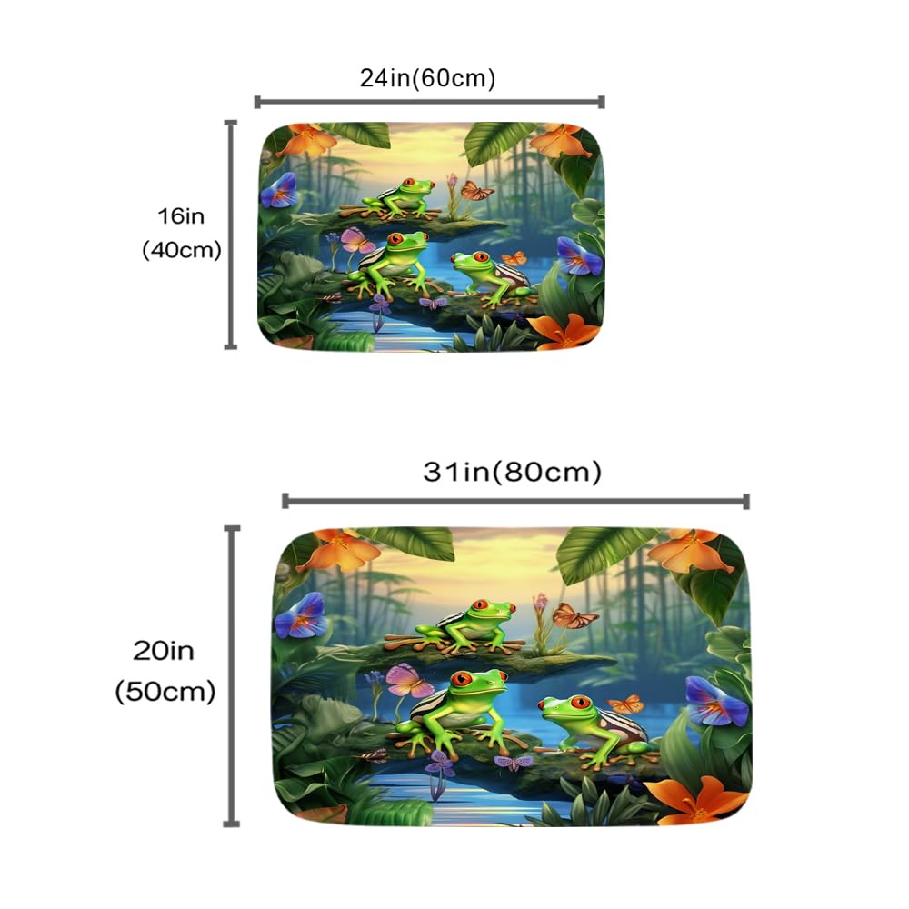 Non-Slip Cartoon Tropical Jungle Tree Frog Butterfly Bath Mat - 17x24 Inch Super Soft Imitation Cashmere Bathroom Rug with Rubber Backing, Absorbent Kitchen Floor Carpet for Kids & Adults - Perfect for Bathroom Decor, Shower Mats, and Bedroom Door Mats