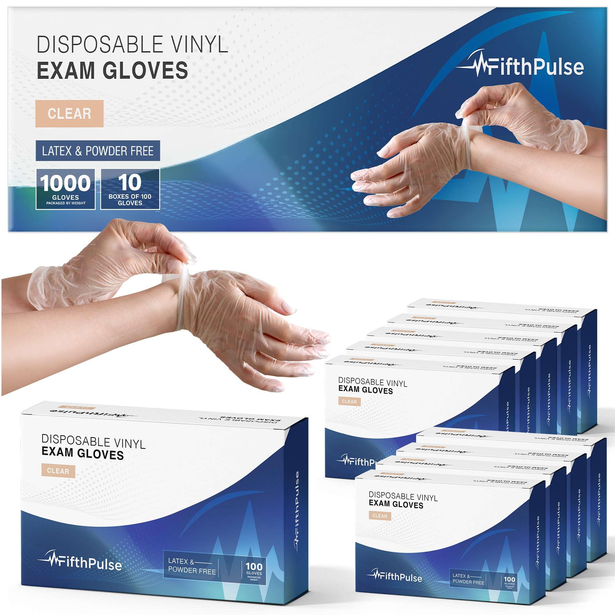 1000 Pack Disposable Latex-Free Vinyl Gloves - 3 Mil Medium Clear Medical Exam Gloves for Hospitals, Clinics, Ambulances & First Aid Kits - Ideal for Healthcare, Food Handling, Cleaning & Tattoo Parlors