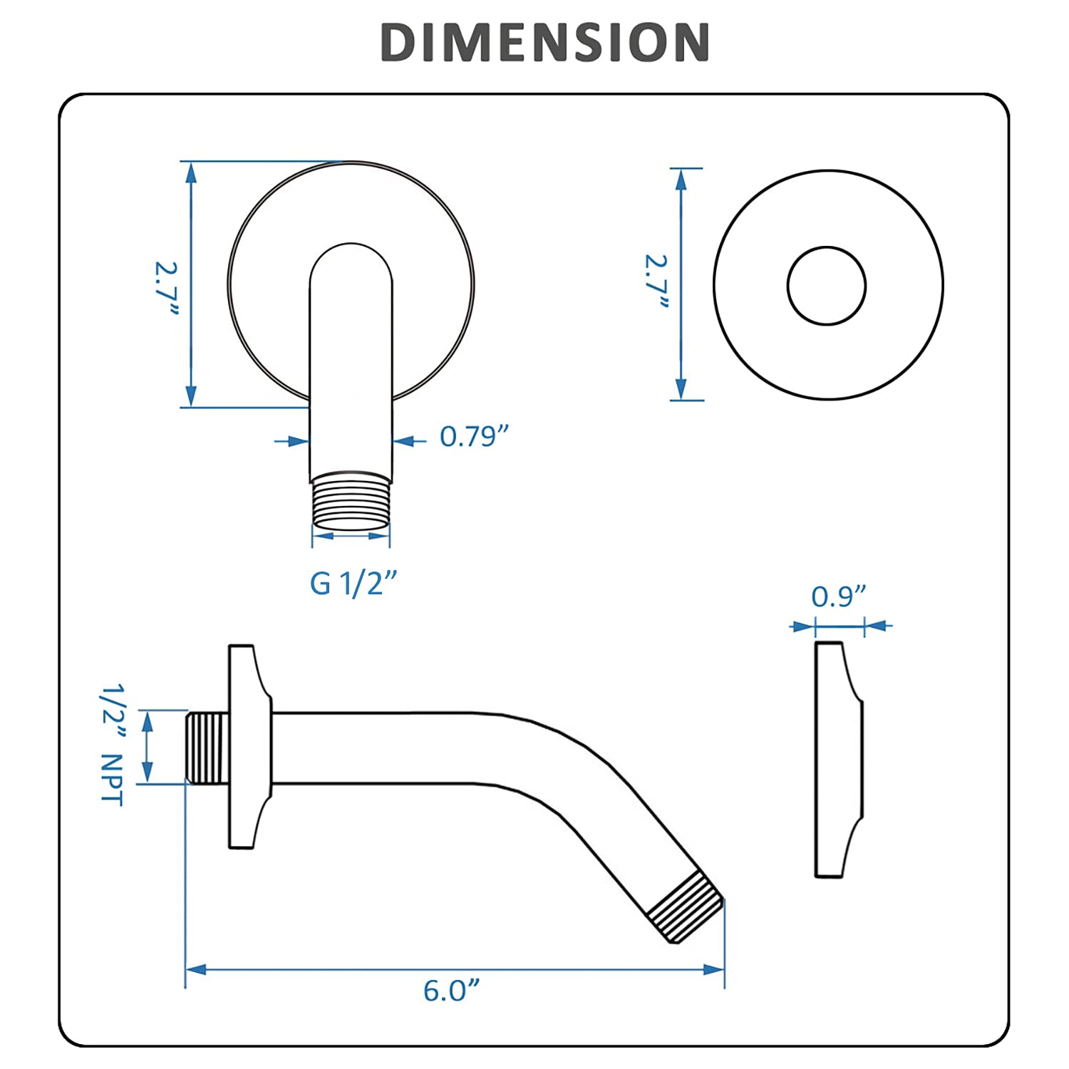 BESTILL 6 Inch Wall Mounted Shower Head Arm with Flange - Brushed Gold Finish for Bathroom & Shower Renovation | Perfect for Modern Home Upgrades