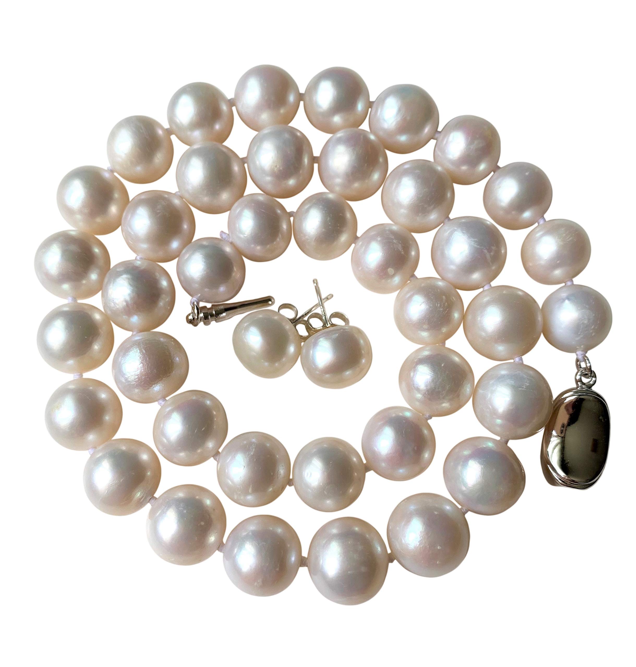 Pearl Romance II Round White Pearl Necklace & Stud Earrings 2-Piece Jewelry Set for Women | Cultured Freshwater Pearls | Perfect for Weddings, Brides, Bridesmaids & Special Occasions