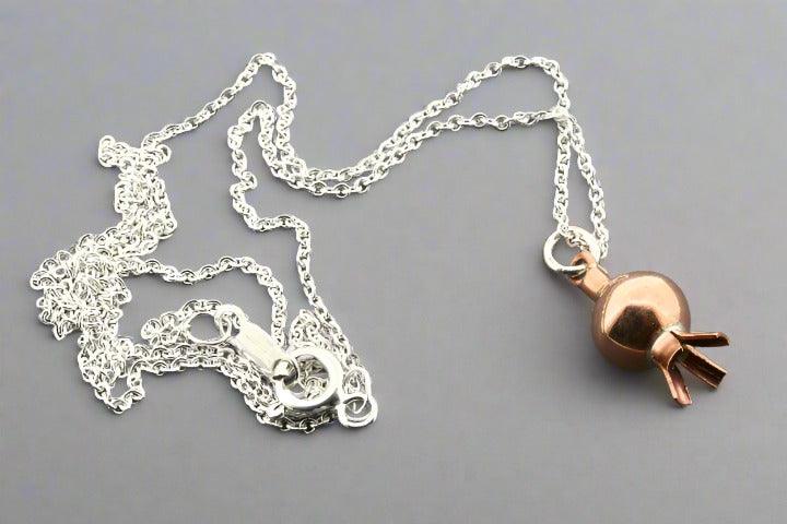 Copper Pomegranate Pendant Necklace with Silver Chain - Elegant Jewelry for Women, Perfect for Parties, Weddings & Everyday Wear