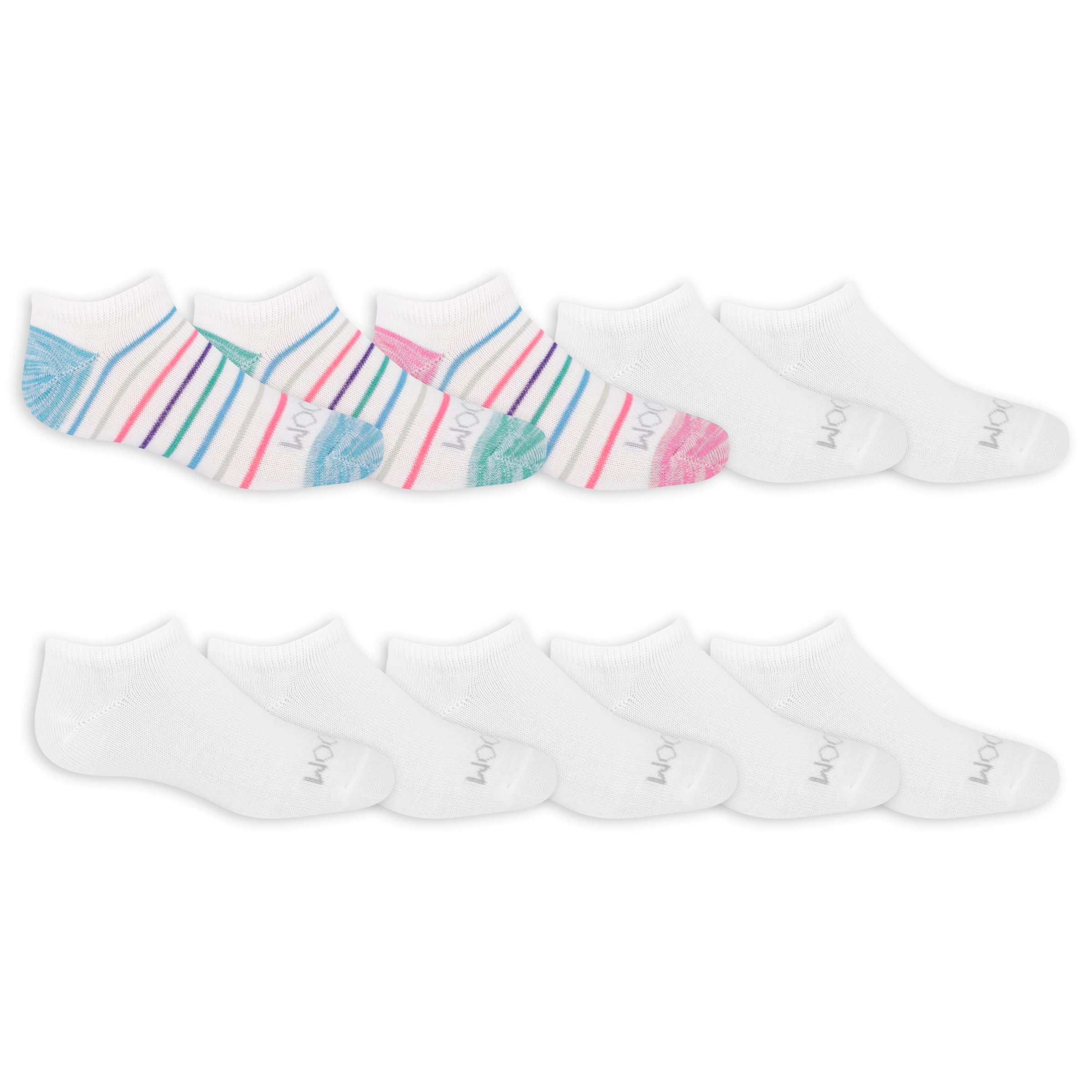 Fruit of the Loom Girls' No Show Socks 10-Pack - Breathable Cotton Everyday Socks for School, Sports & Casual Wear