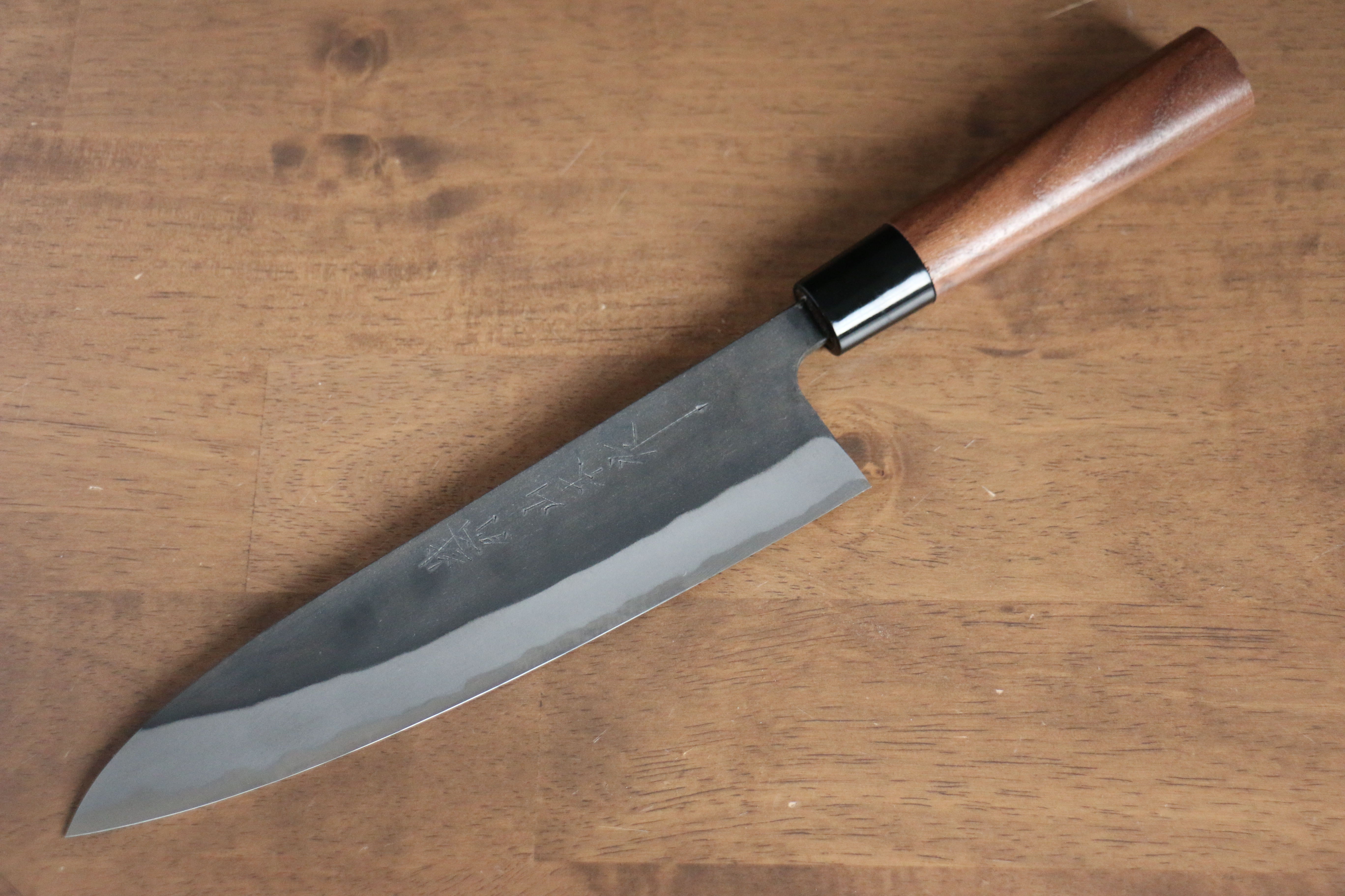 Premium Nao Yamamoto Blue Steel Kurouchi Gyuto 210mm Japanese Chef Knife with Walnut Handle - Perfect for Sushi, Meat Slicing & Professional Kitchen Use