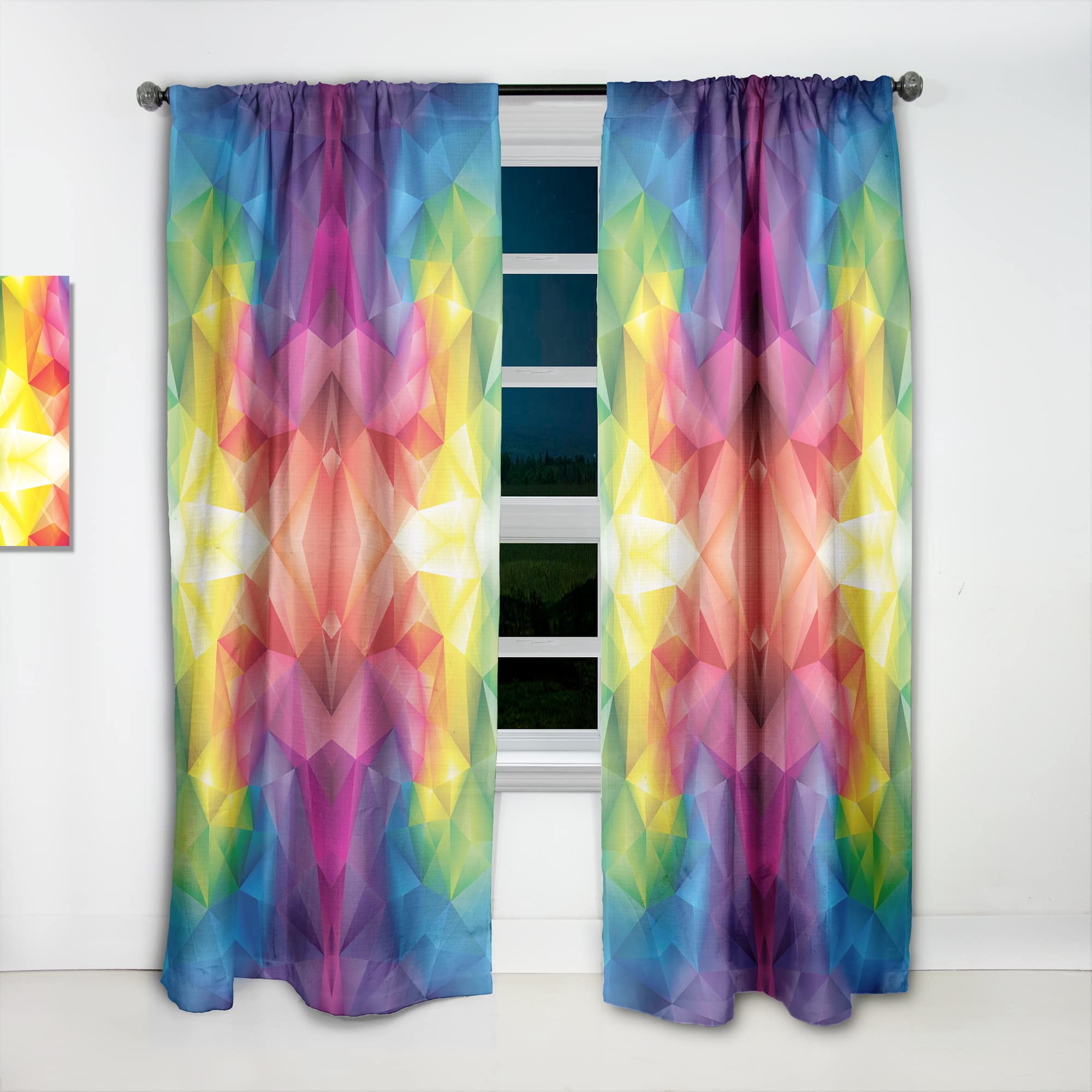 Rainbow 3D Geometric Triangle Blackout Curtains - Thermal Insulated Single Panel (52x84 inches) for Bedroom & Living Room - Modern Window Drapes for Home Decor & Light Blocking