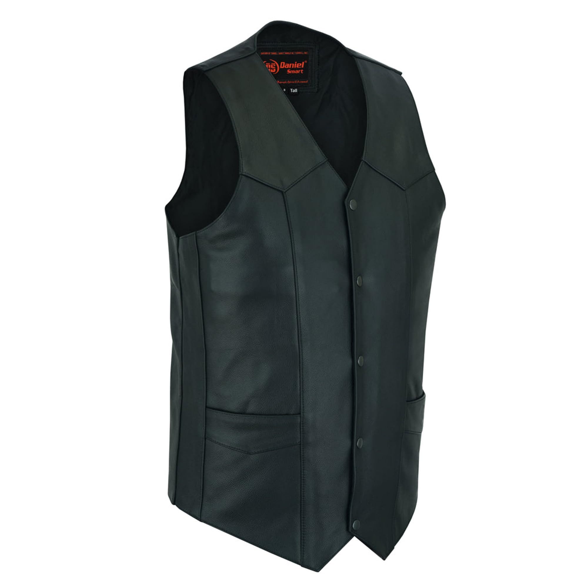 Daniel Smart Men's Genuine Leather Motorcycle Vest - Unique Biker Jacket with 2 Front & Inside Pockets for Riding, Casual Wear & Outdoor Adventures