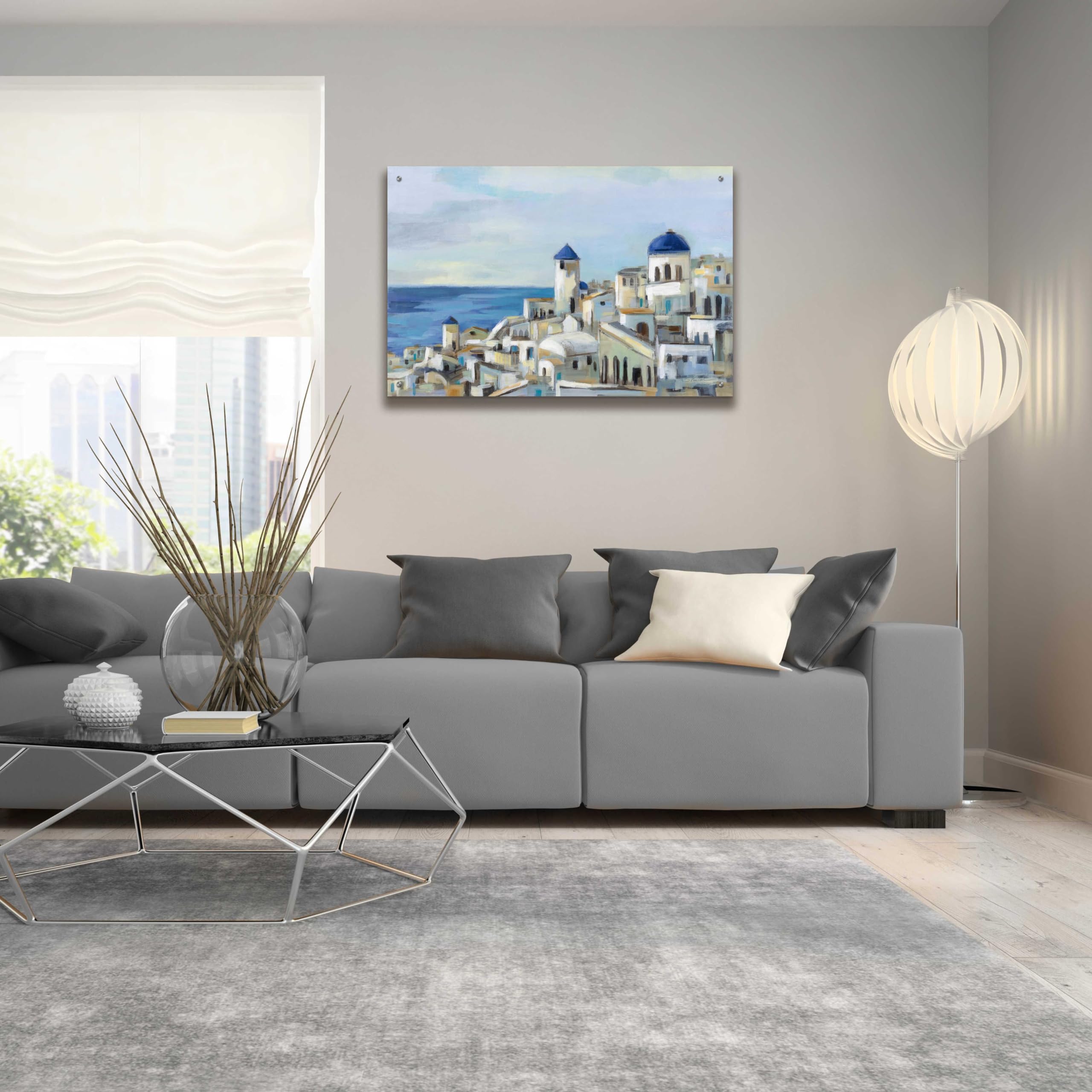 Silvia Vassileva 'Santorini View I' Acrylic Glass Wall Art - 36x24 Inches Modern Home Decor for Living Room, Bedroom & Office