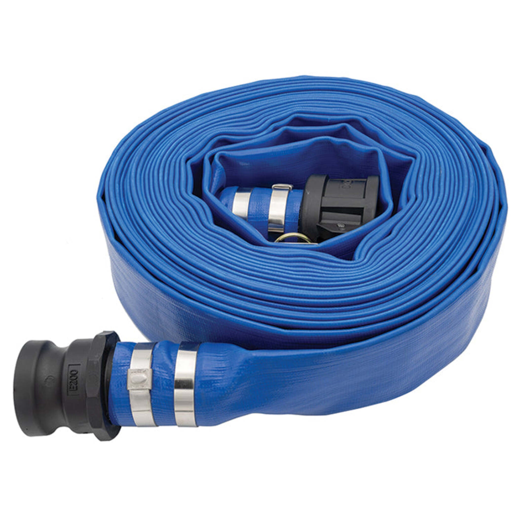 **Blue PVC Layflat Discharge Hose with Polypropylene Camlocks - Lightweight & Durable for Irrigation, Construction, Flood Protection - Perfect for Water Transfer, Drainage, and Emergency Use**