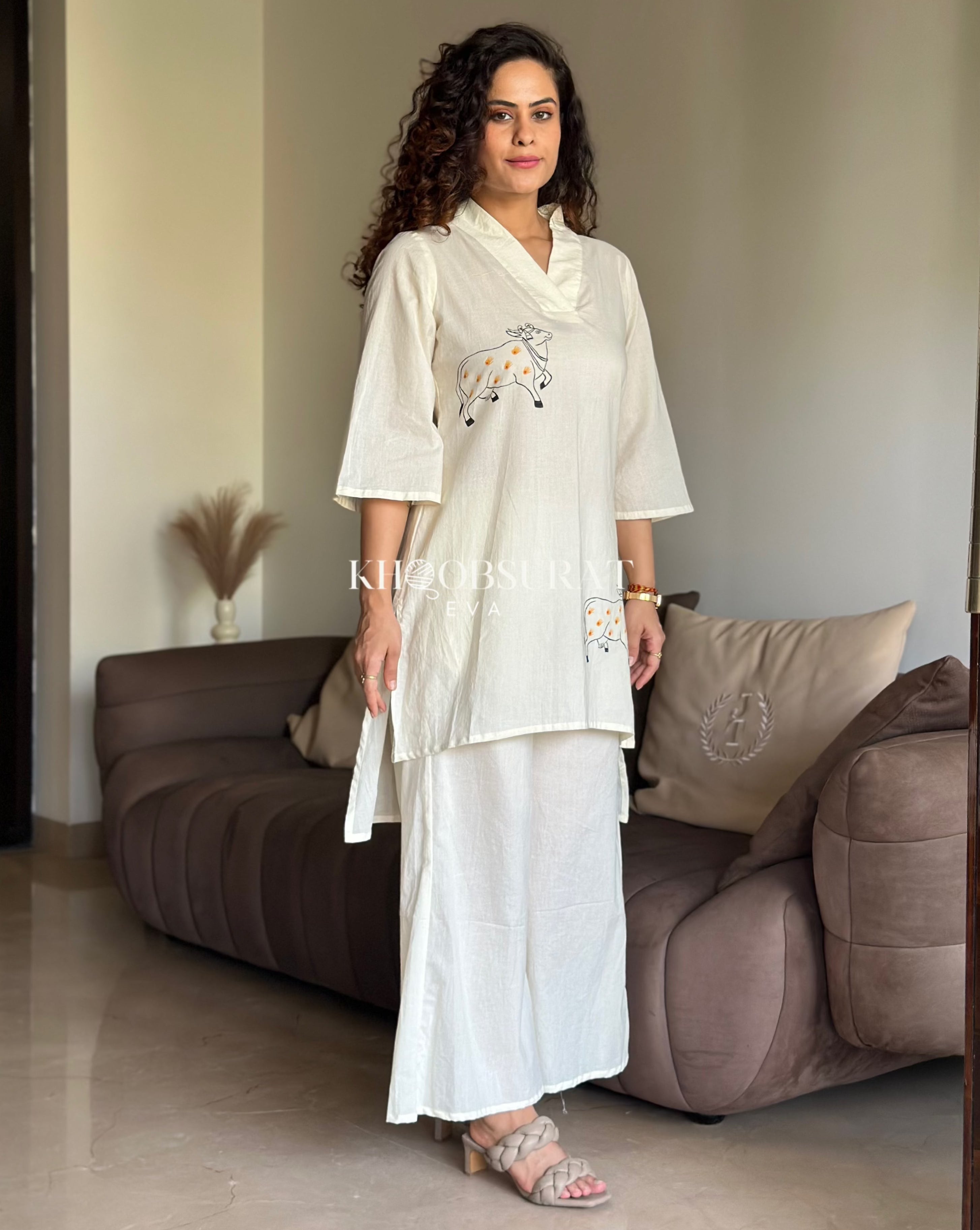 Stylish Sufi Soul White Coord Set for Women - Elegant Loungewear & Casual Outfit for Home, Yoga, and Relaxation