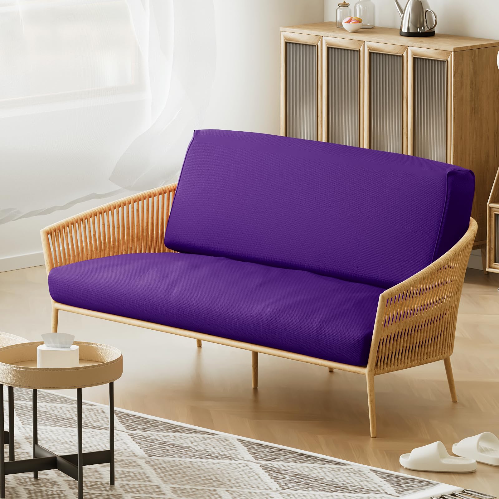 MoNiBloom Twin Stretch Futon Slipcover - Washable Zippered Armless Sofa Cover for Adults, Kids & Pets - Furniture Protector for Jackknife RV Sofas (Purple) | Perfect for Living Rooms, Dorms and Campers