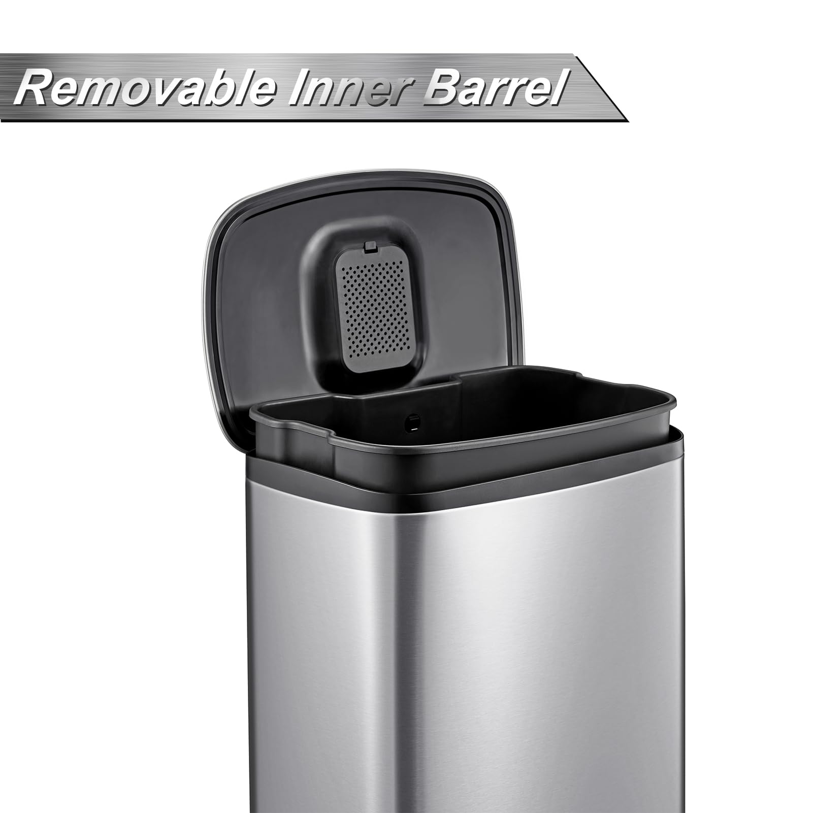 GARVEE 13 Gallon Stainless Steel Step Trash Can with Foot Pedal - 50L Heavy Duty Hands-Free Garbage Bin for Kitchen, Bathroom, Bedroom & Office - Commercial Brushed Metal Waste Basket for Home & Business Use