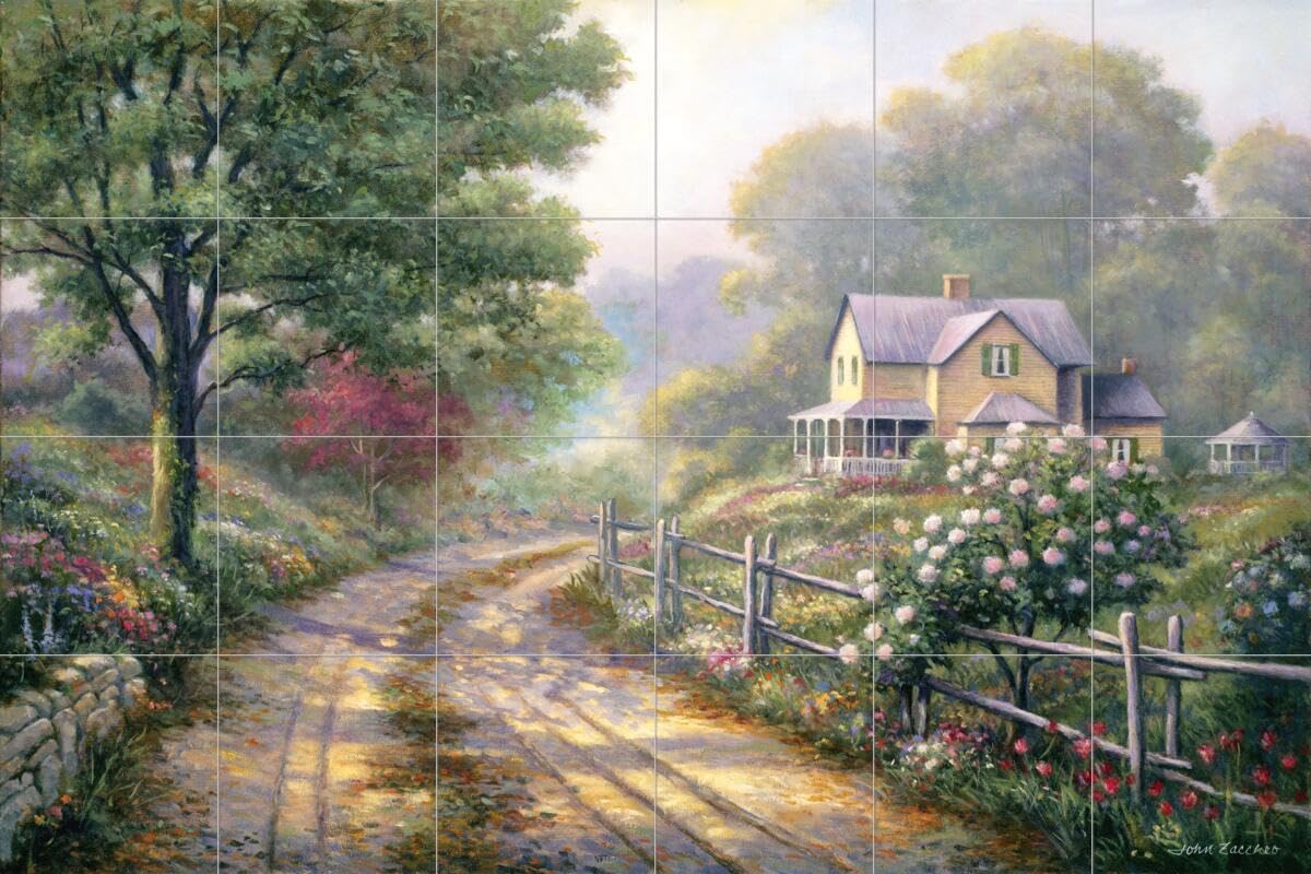 Ceramic Backsplash Tile Mural - Woodland Landscape Woods Design for Kitchen, Bathroom & Living Room - Lilac Morning by John Zaccheo - Perfect for Rustic Home Decor and Nature-Inspired Interior Design