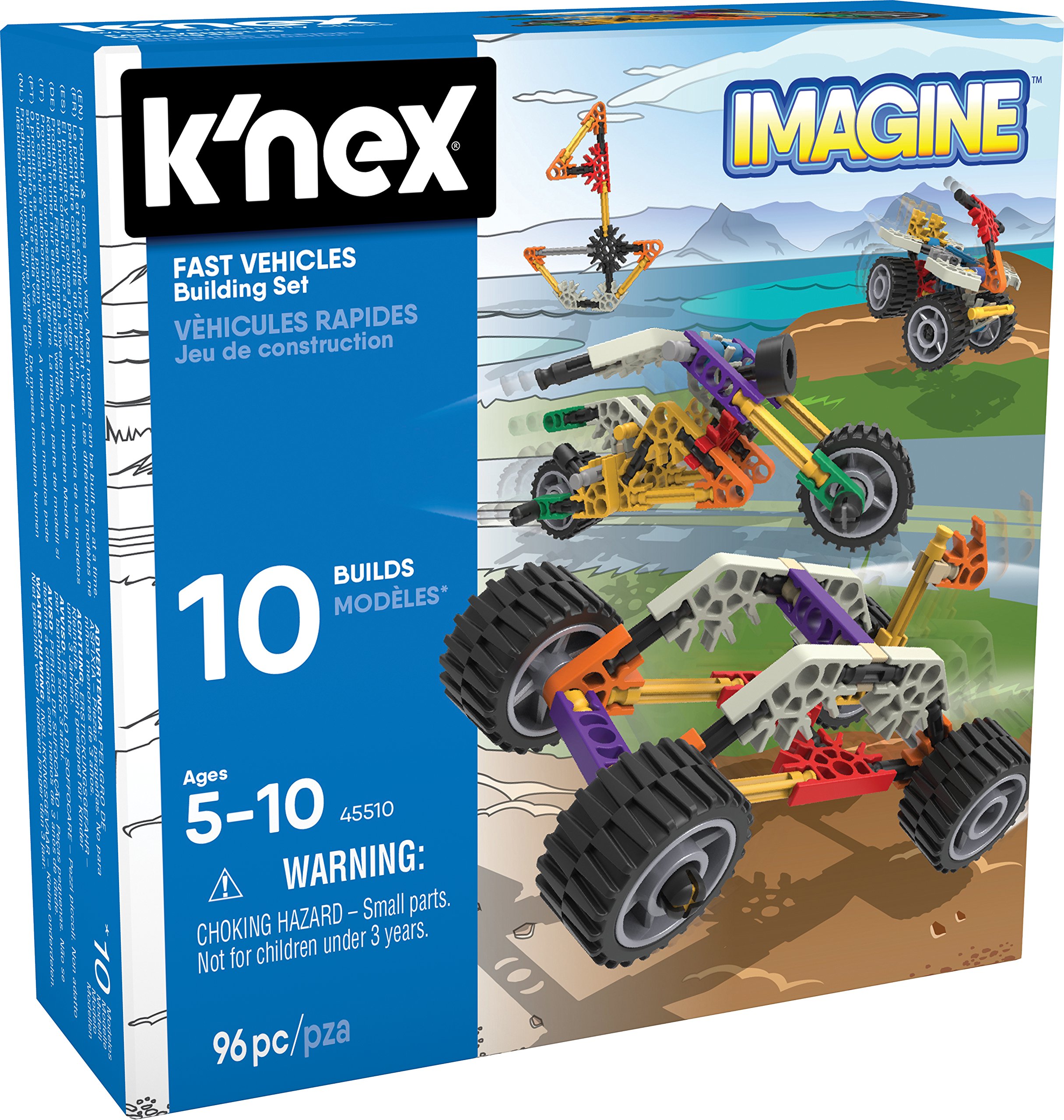 K'Nex Imagine 45510 10 Model Fast Vehicles Building Set - 96 Piece STEM Construction Toy for Kids Ages 5+ | Sensory Play, Educational Learning Kit for Boys & Girls | Perfect for Home, Classroom & Creative Playtime