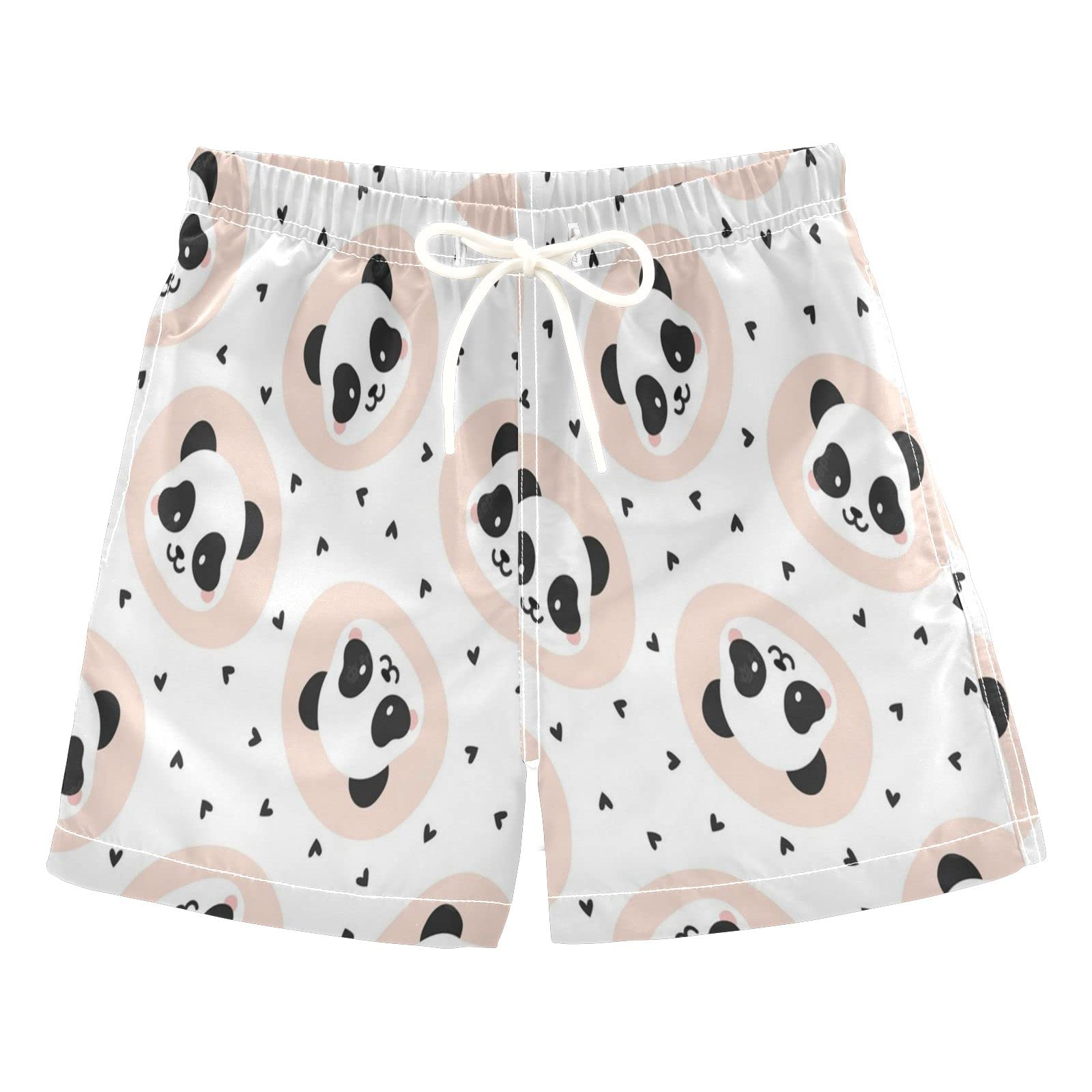 Hearts & Panda Boys Swim Trunks - Toddler Beach Board Shorts for Kids 2T | Quick-Dry Swimwear for Pool, Beach & Water Play