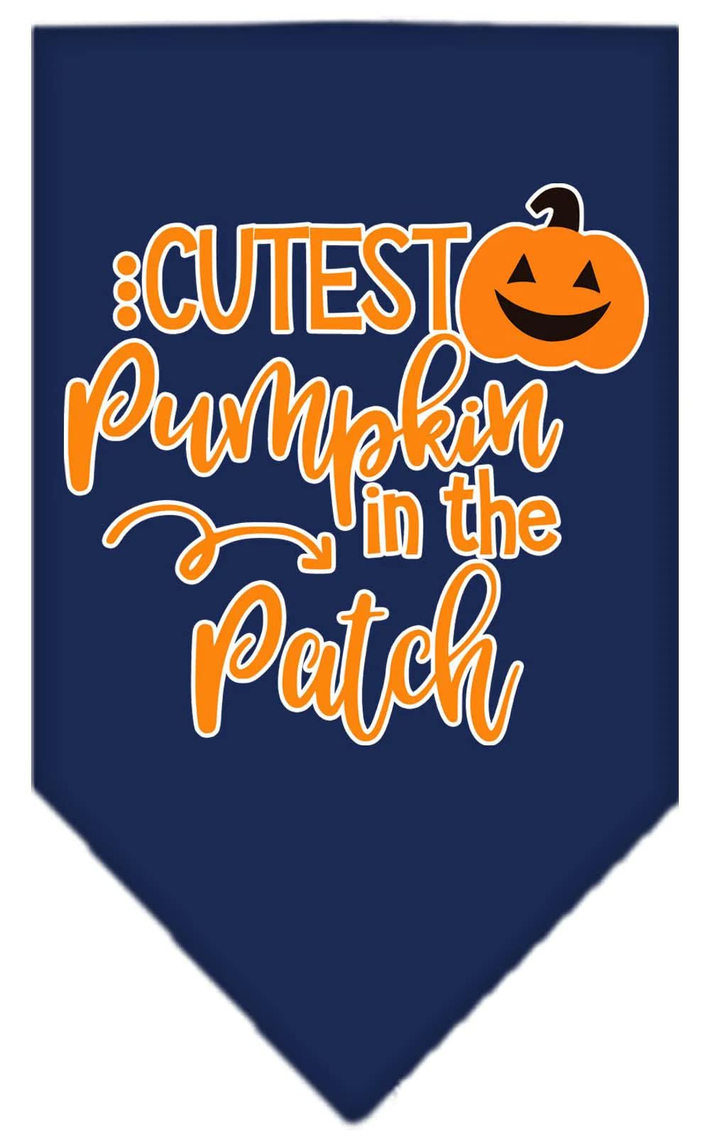 Halloween Dog Bandana - 'Cutest Pumpkin In The Patch' Screen Printed Pet Bandana, Navy Blue Small Size - Perfect for Halloween Costumes & Pet Photo Shoots