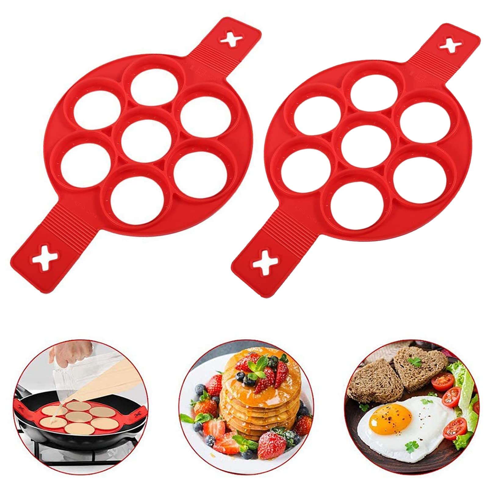 Non-Stick Silicone Pancake Maker & Egg Rings Set - 2 Pcs Reusable Breakfast Cooking Molds for Perfect Pancakes, Eggs & Sandwiches - Ideal for Home Kitchen, Camping & Quick Breakfast Prep