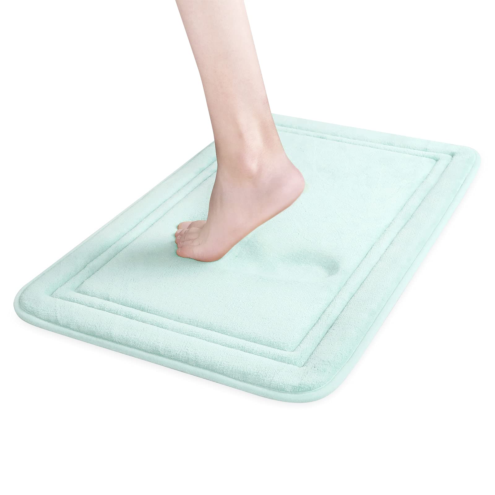 ITSOFT Memory Foam Bath Mat 24x16 Inch - Non-Slip Quick Dry Absorbent Bathroom Rug - Machine Washable Shower Mat for Tub & Bathroom Floor - Spa Blue - Perfect for Bathroom, Spa & Shower Use
