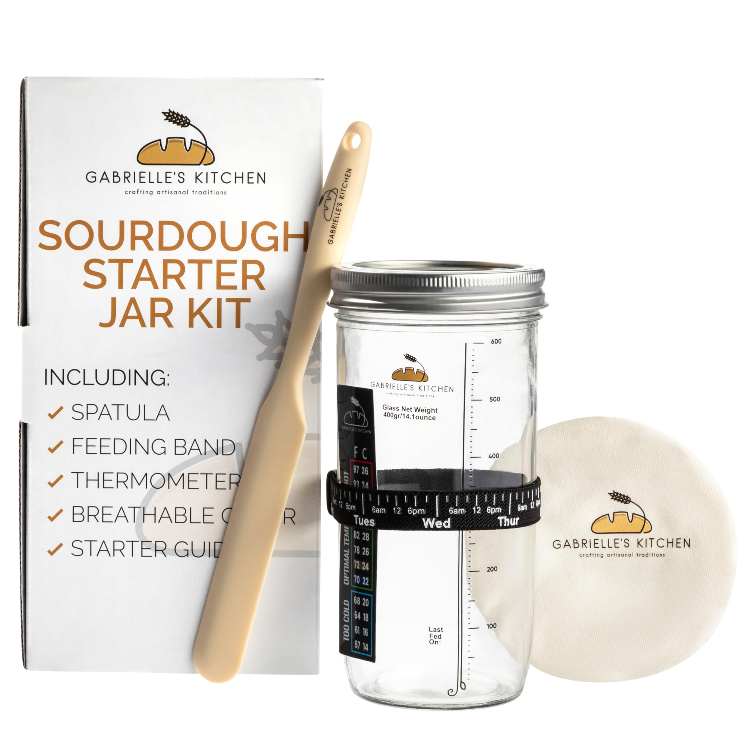 Organic Sourdough Starter Kit - Complete Bread Making Set with Glass Jar & Essential Tools - Perfect for Homemade Artisan Sourdough Bread Baking at Home