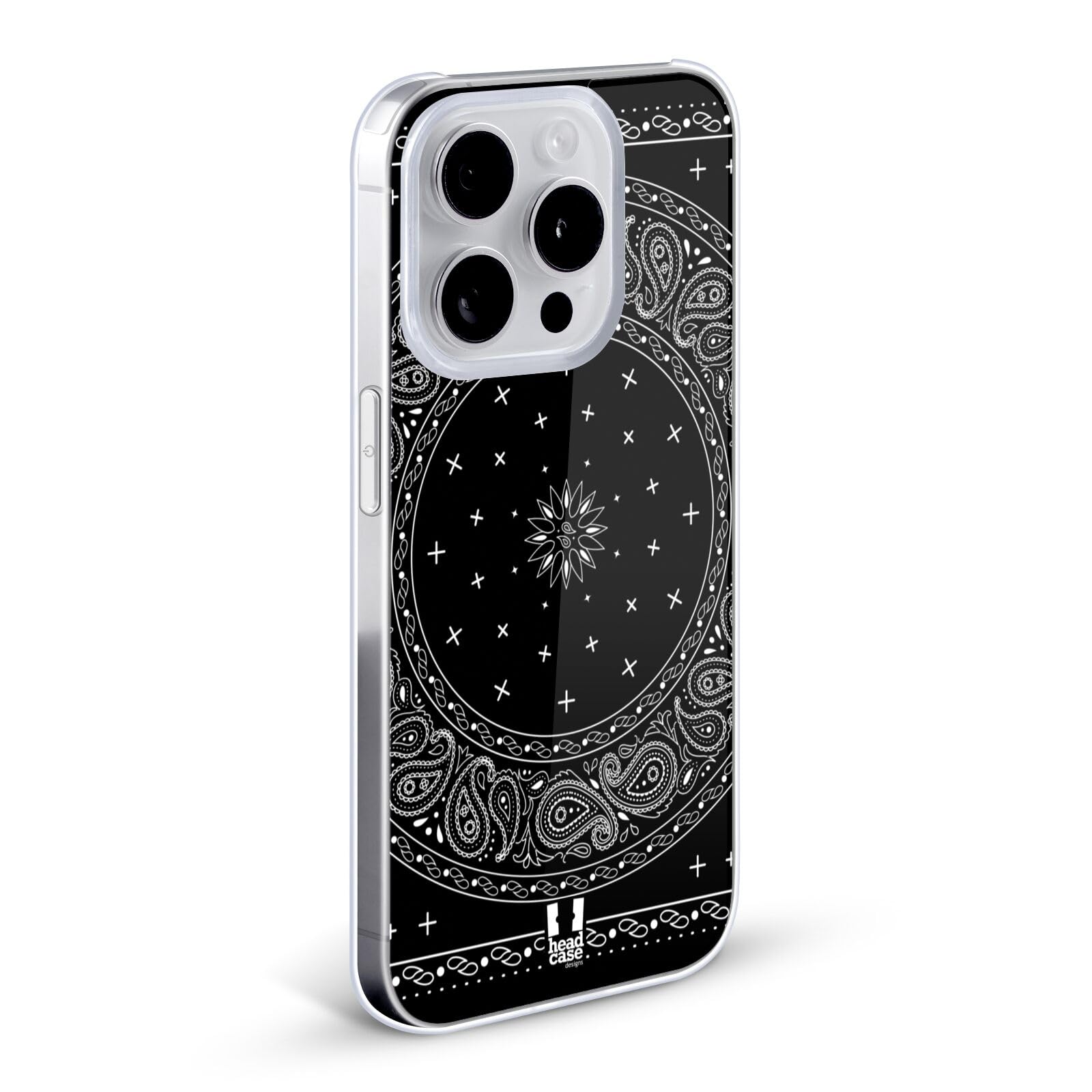 Head Case Designs Round Black Classic Paisley Bandana Hard Back Phone Case for Apple iPhone 12 & iPhone 12 Pro - Stylish Protection for Everyday Use, Travel & Outdoor Activities