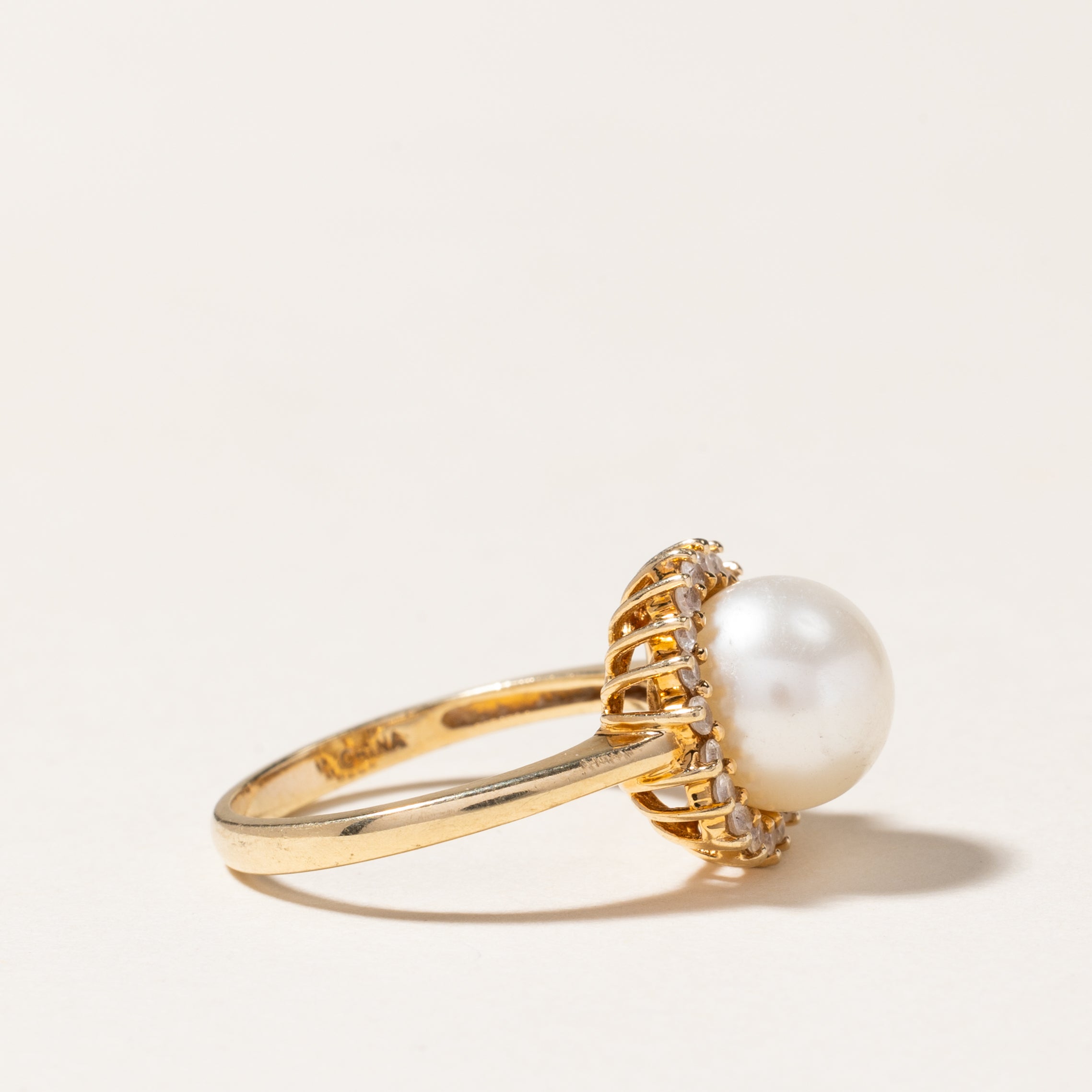Pearl & White Topaz Petal Ring - 9.00mm, 0.20ctw, Size 6.75 - Elegant Floral Jewelry for Women, Perfect for Weddings, Anniversaries & Special Occasions
