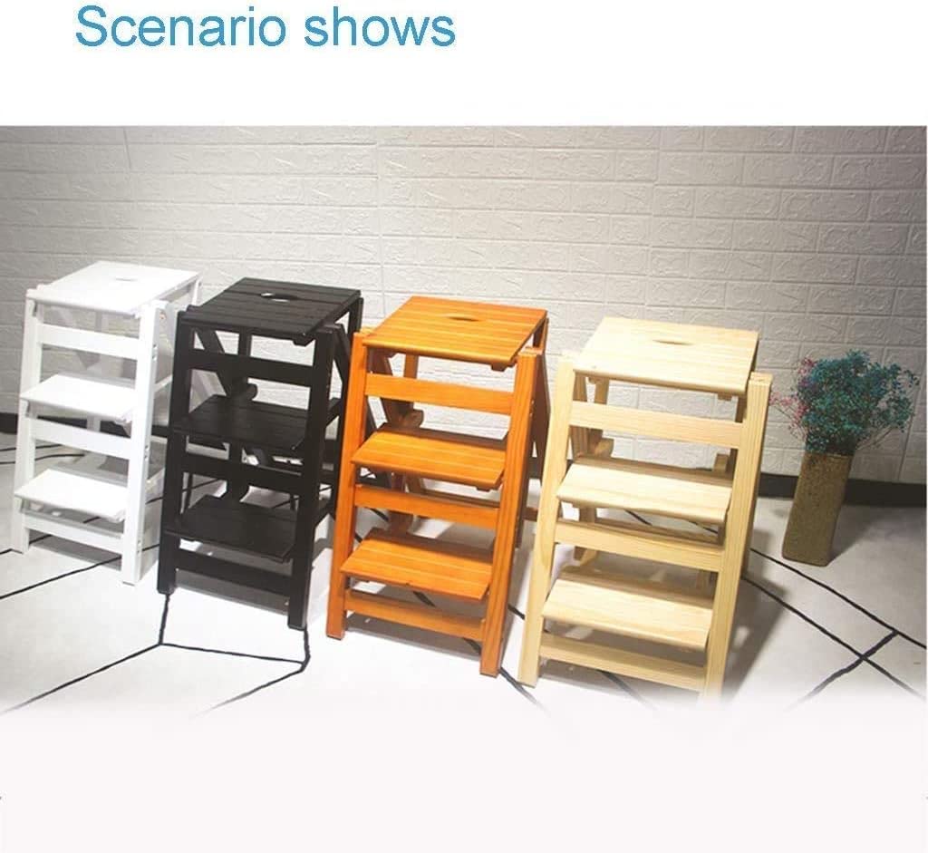 3-Tier Foldable Wooden Step Stool with Non-Slip Pedals - Dual Purpose Ladder & Storage Shelf - Perfect for Kitchen, Bathroom, and Kids' Room Organization