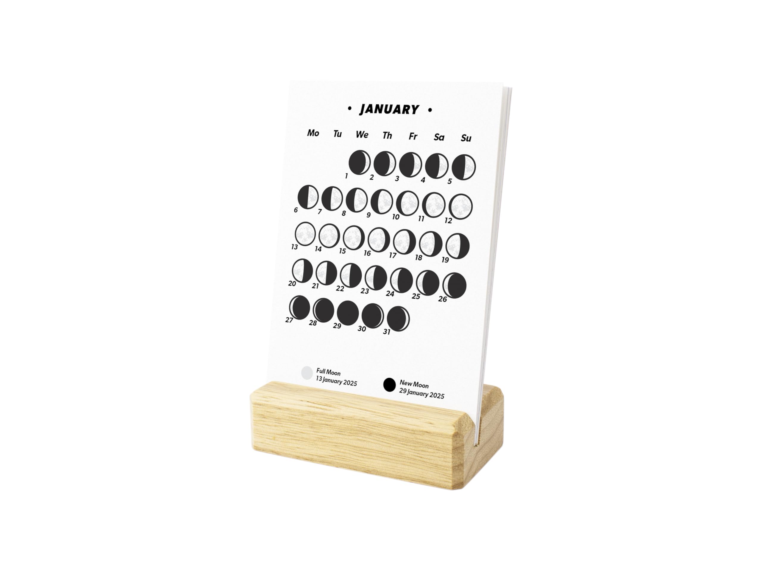 2025 Small Desk Calendar with Lunar Phases & Moon Phases - Elegant Wooden Base with LED Light - Perfect for Office, Home Decor & Gift Giving