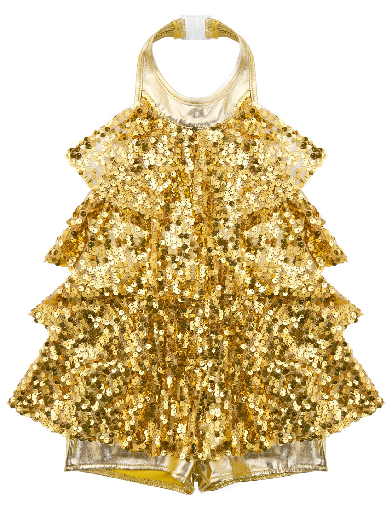 Sparkly Sequined Dance Dress for Girls - Jazz Latin Salsa Rumba Performance Leotard Costume (Gold, Size 8 Years) | Perfect for Dance Recitals, Competitions & Special Occasions