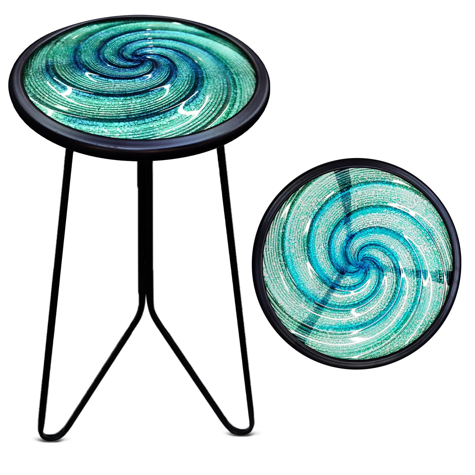 LIFFY 12 Inch Round Metal Patio Side Table - Small Outdoor End Table for Porch, Balcony & Indoor Decor (Green) | Perfect for Coffee, Plants & Drinks