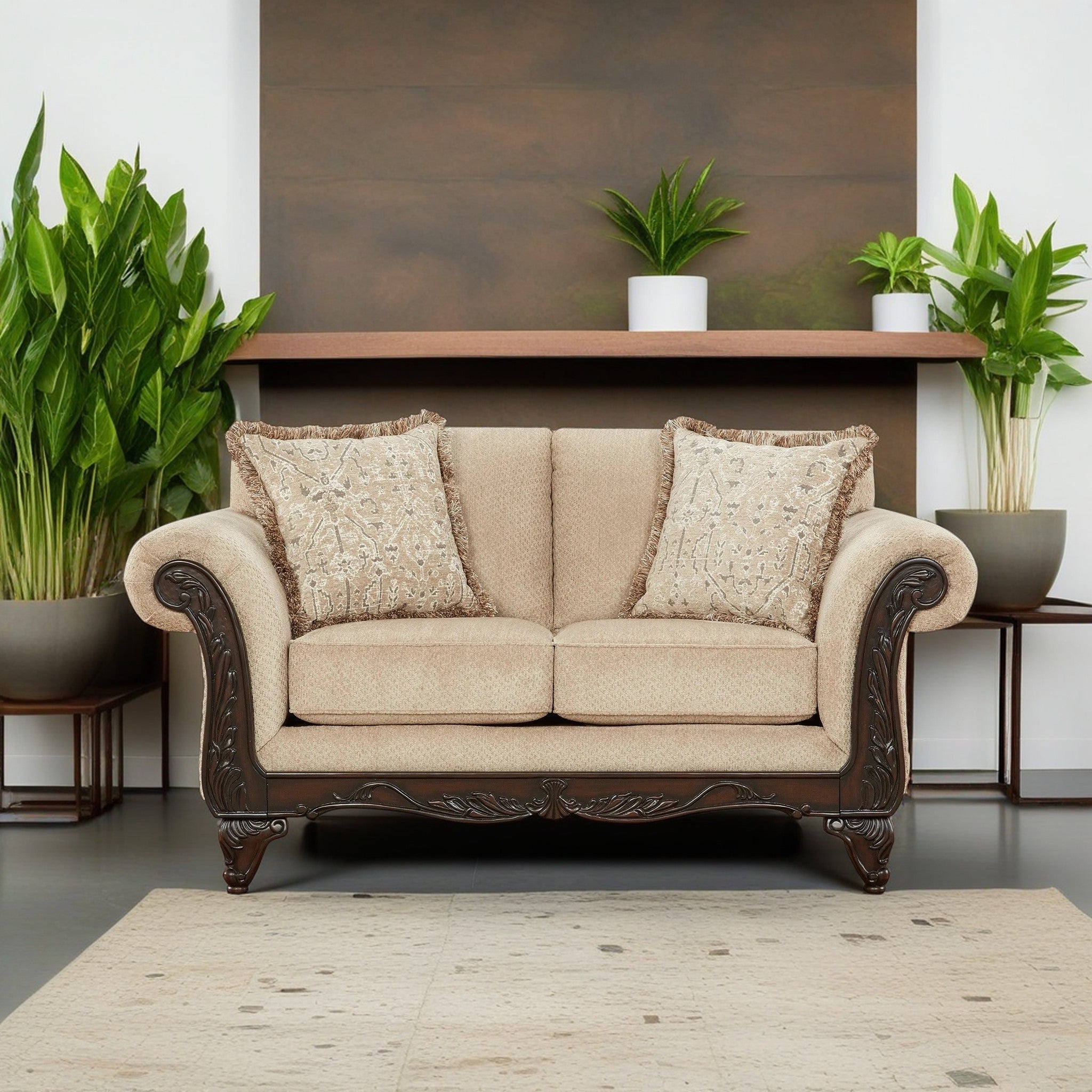 Handcrafted Carved Wood Loveseat Sofa - Elegant Wooden Bench for Living Room, Bedroom & Porch - Perfect for Cozy Seating & Home Decor
