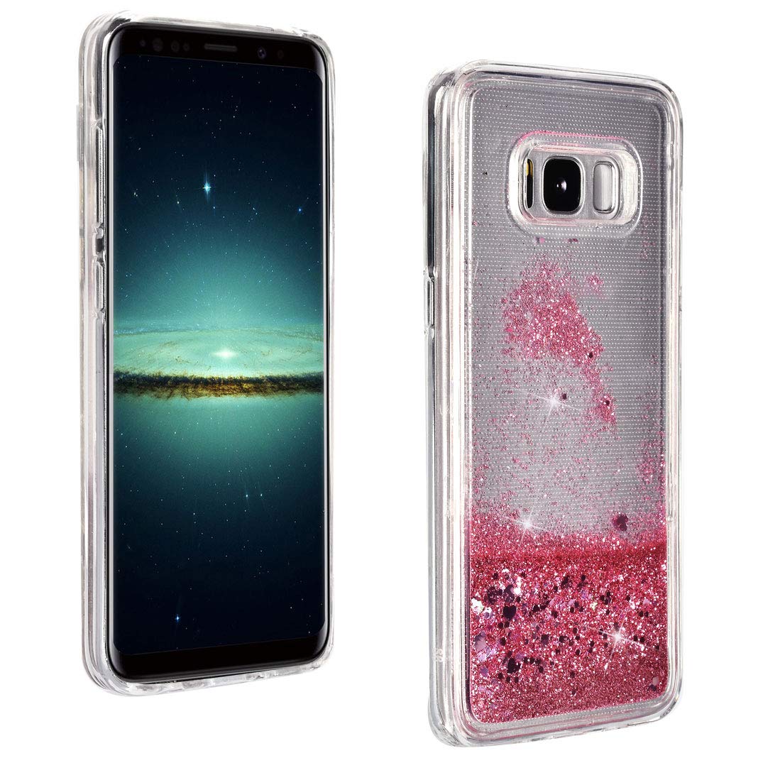 Sparkly Glitter Shockproof Case for Samsung Galaxy S8 Plus - Pink Floating Glitter Silicone Cover with Quicksand Liquid Design | Clear Transparent Protective Phone Case | Perfect for Everyday Use, Parties & Gift Giving