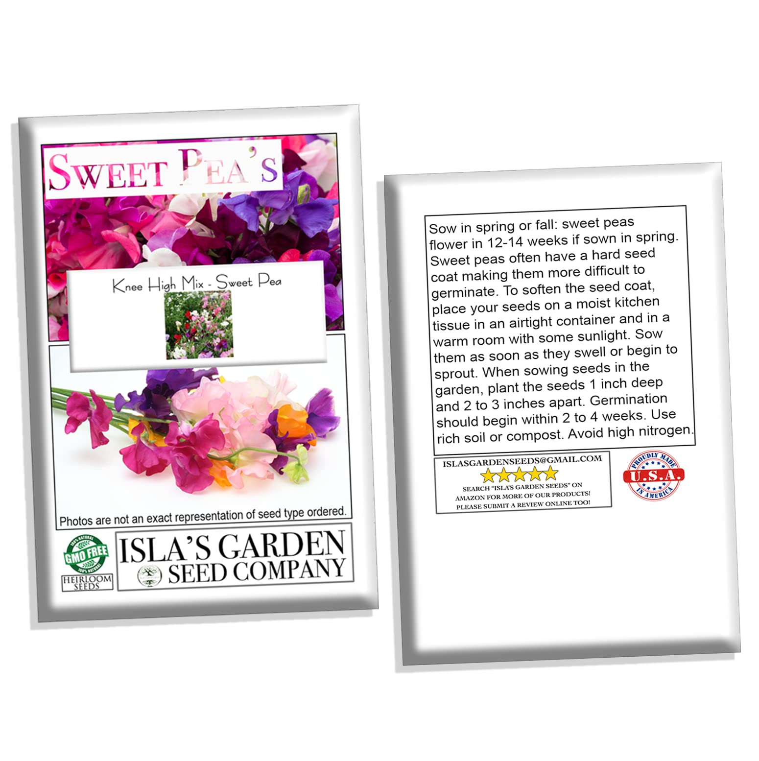 Non-GMO Heirloom Knee High Mix Sweet Pea Flower Seeds (Lathyrus odoratus) - 25+ Seeds Per Packet by Isla's Garden Seeds - Perfect for Home Gardens, Landscaping & DIY Floral Gifts