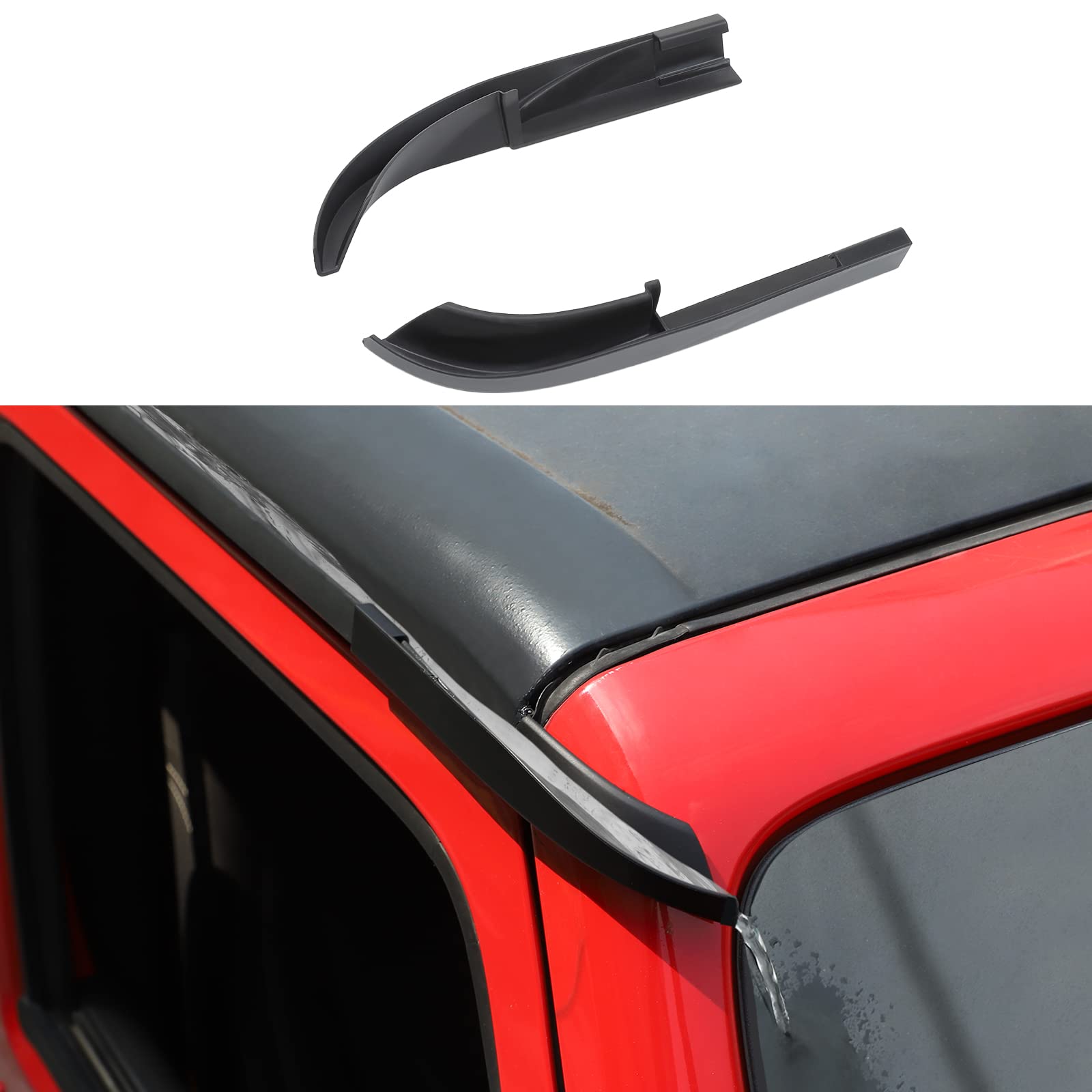 **ABS Rain Diverter & Drip Rail Extension for 2011-2017 Jeep Wrangler JK/JKU (2-Door & 4-Door) - Hardtop Rain Gutter & Water Channel Upgrade - Perfect for Off-Roading & Heavy Rain Protection**