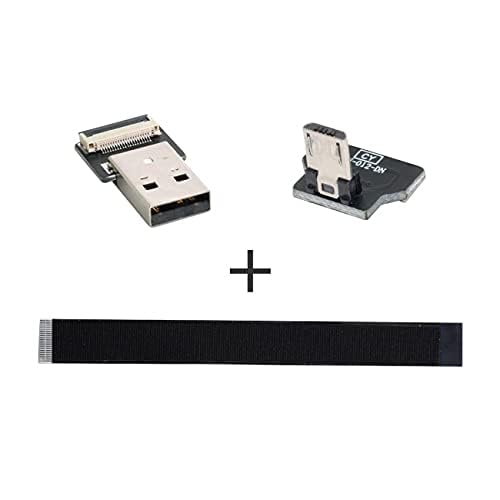 Cablecc Down Angled USB 2.0 Type-A Male to Micro USB 5Pin Male Data Flat Slim FPC Cable - 20cm High-Speed Charging & Sync Cable for FPV Drones, External Hard Drives, Smartphones & Android Devices - Perfect for RC Models, Data Transfer & Mobile Charging