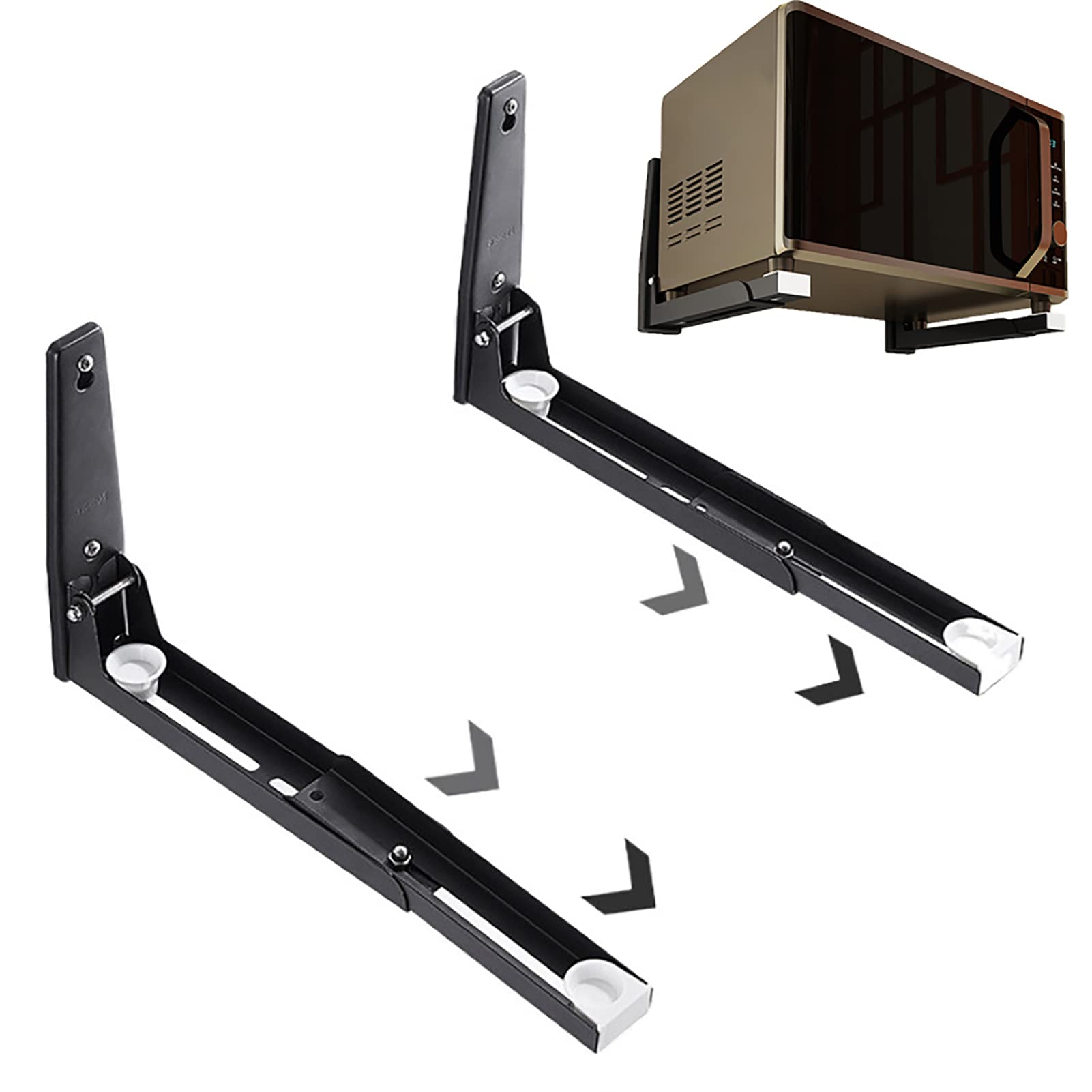 304 Stainless Steel Universal Microwave Wall Mount Brackets - Adjustable Telescopic Shelf for Microwave Oven - Heavy Duty Folding Kitchen Rack - Space Saving Solution for Small Kitchens & Apartments (Black)