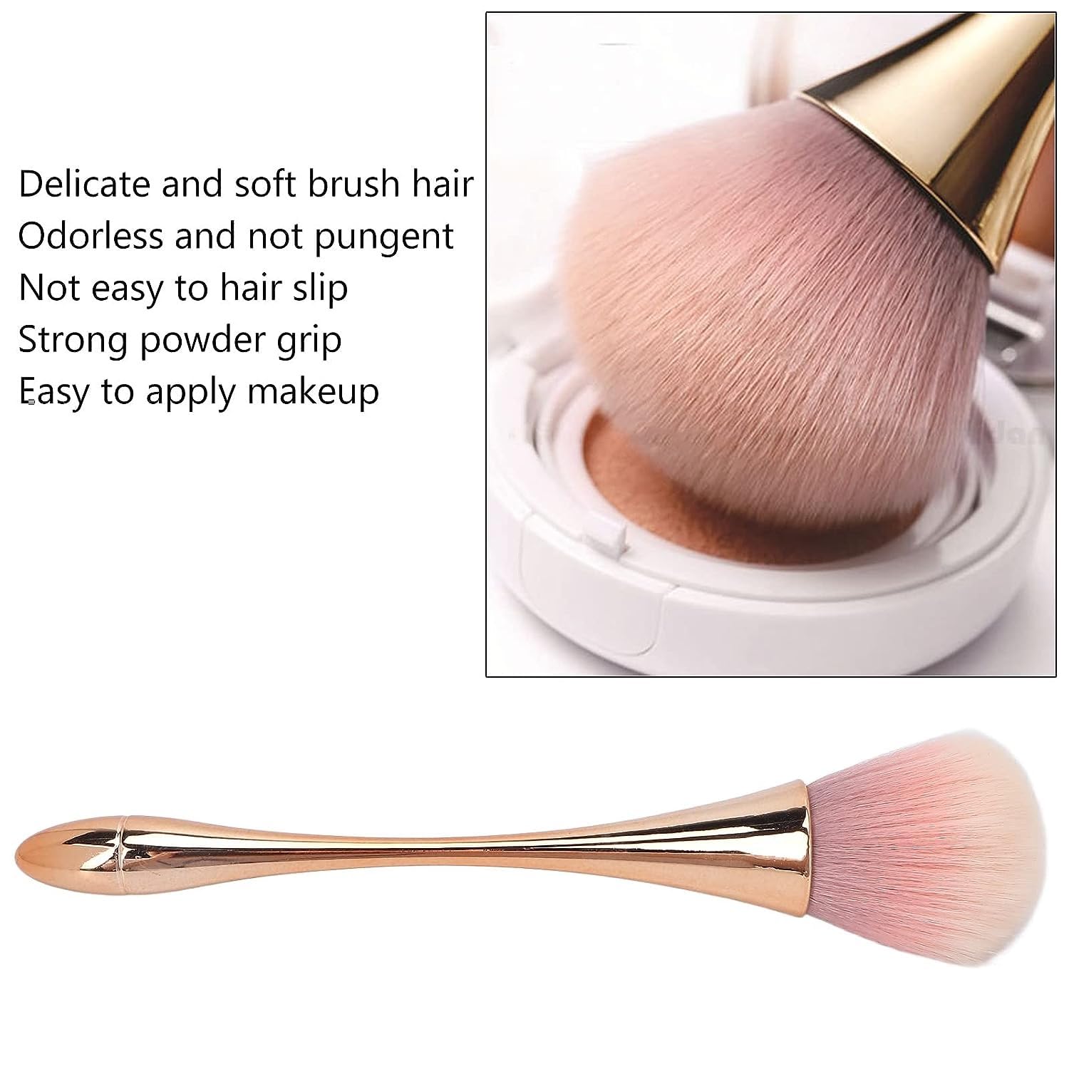 Beautiflame 1PC Nail Dust Cleaning Brush & 1PC Soft Foundation Brush Set - Golden Manicure Tools for Nail Art Powder Removal & Makeup Application | Perfect for DIY Nail Salon & Professional Makeup Artists