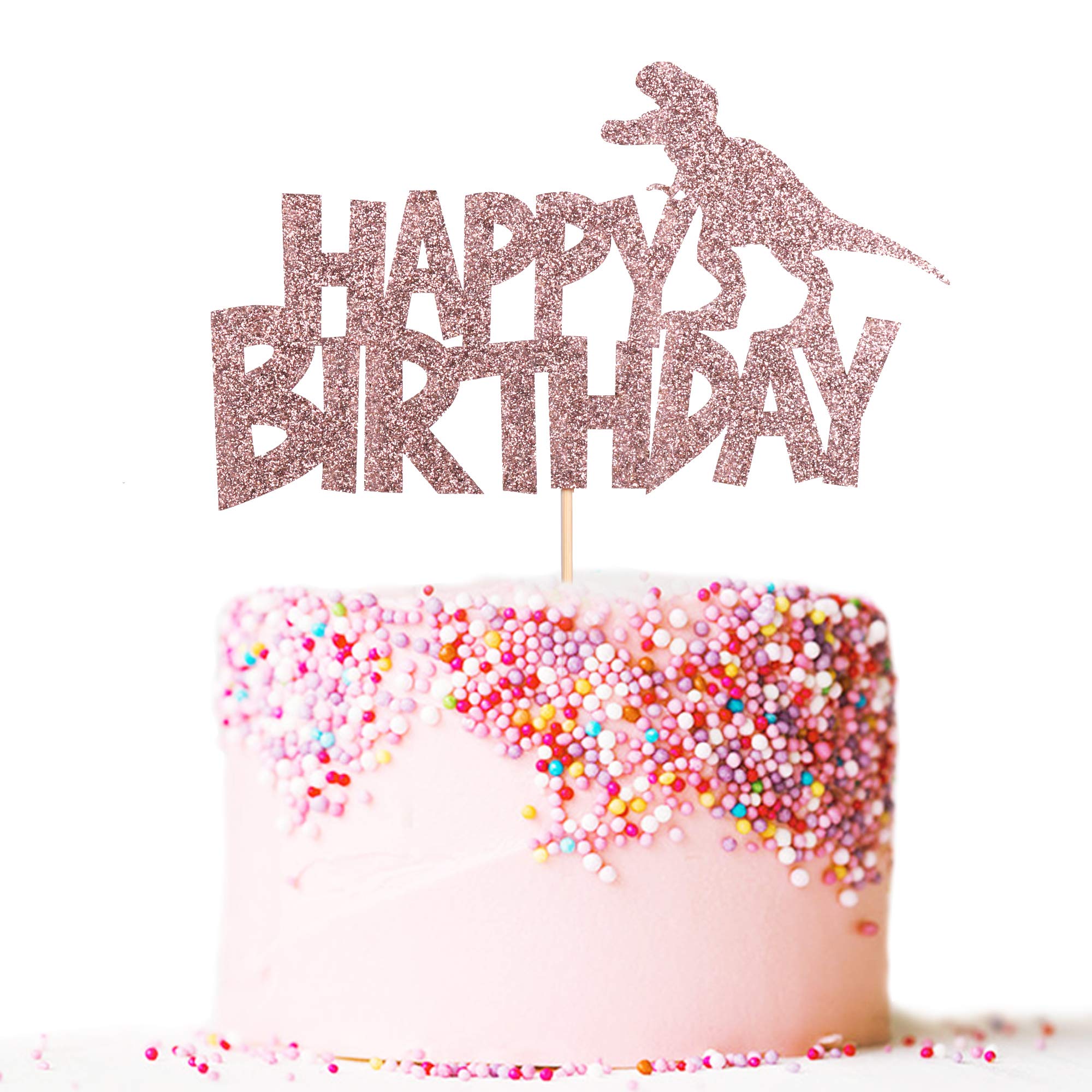 Rose Gold Glitter Dinosaur Cake Topper for Birthday Parties - Dinosaur Theme Cake Decorations for Boys & Girls | Perfect for Kids' Birthday Cakes, Baby Showers, and Themed Celebrations