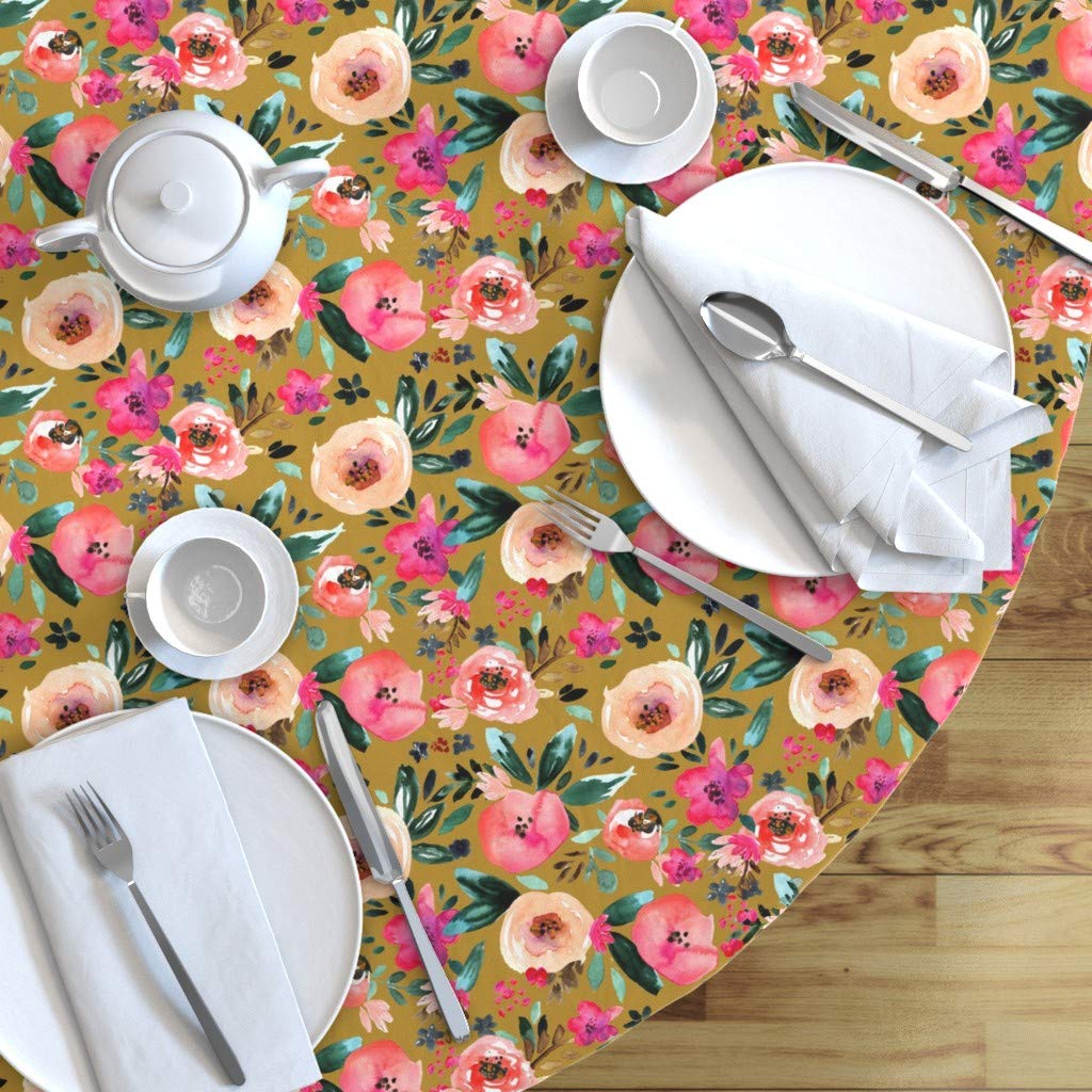 Custom Vintage Floral Print Cotton Sateen Tablecloth 90