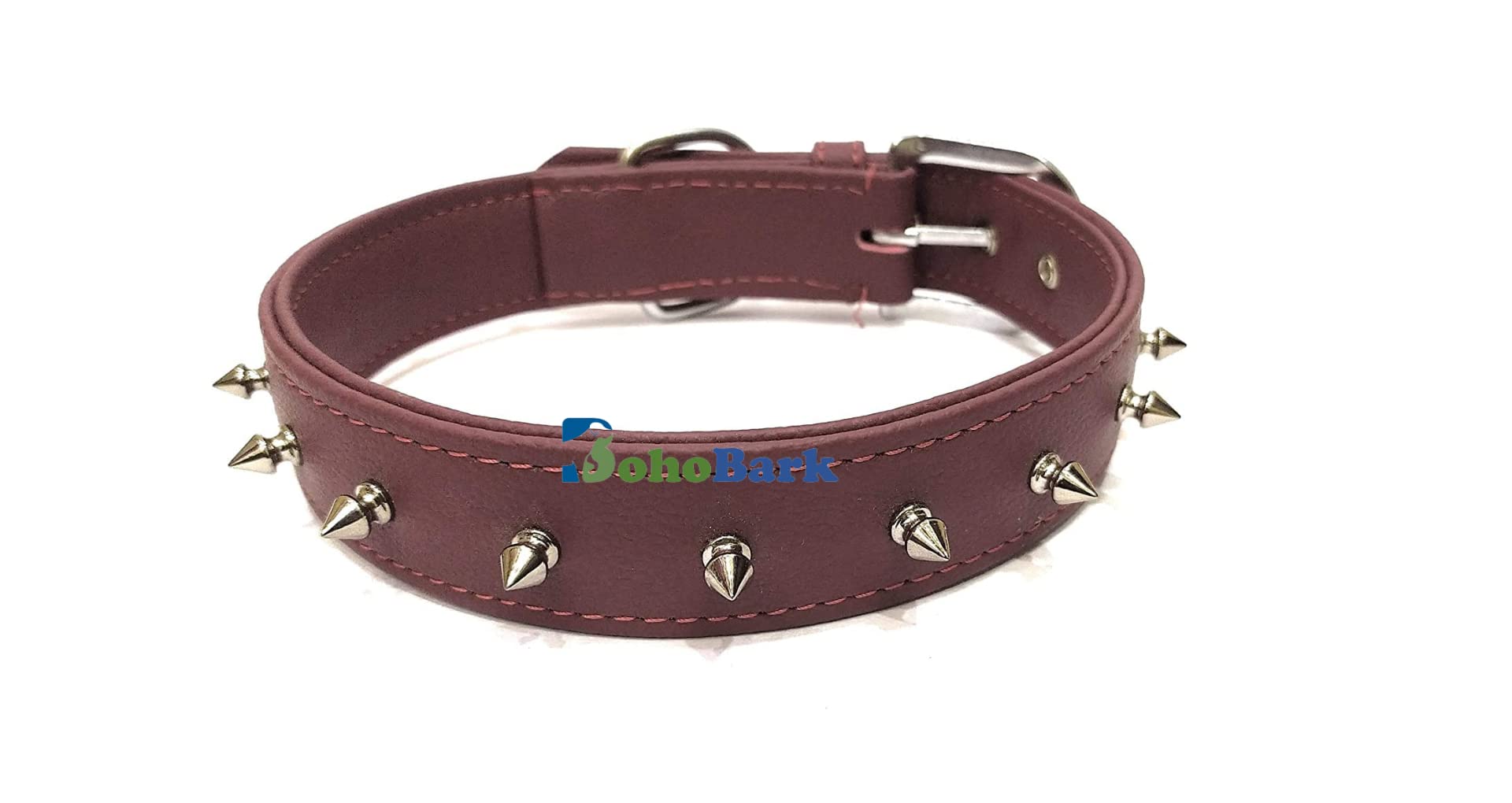 Boho Style Genuine Leather Dog Collar with Single Spike - Medium Size, Brown - Perfect for Training, Walking & Fashionable Pet Accessories