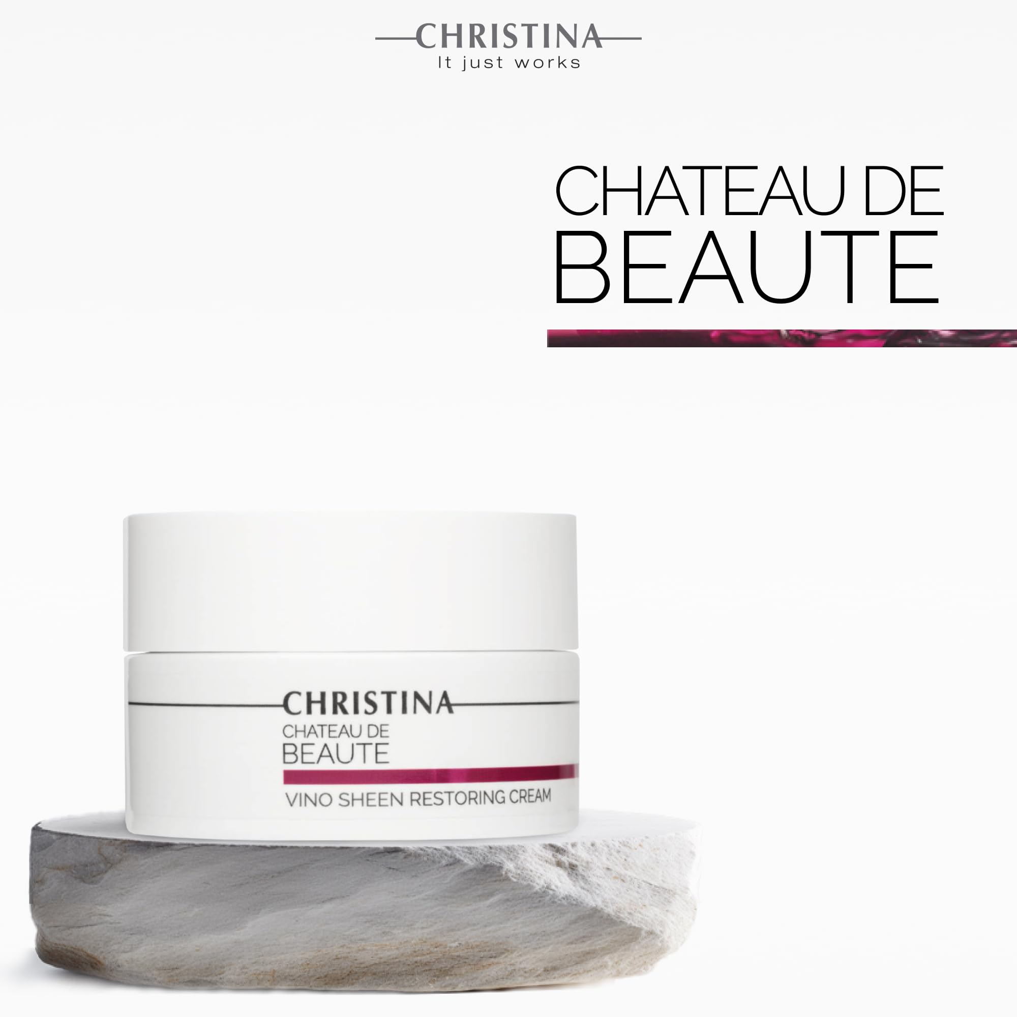 CHRISTINA Chateau de Beaute Vino Sheen Restoring Cream with Vitamin E - Antioxidant-Rich Face Cream for Radiant Skin, Rosacea & Dryness Treatment, Anti-Aging Moisturizer 50ml | Perfect for Night Routine & Sensitive Skin Care