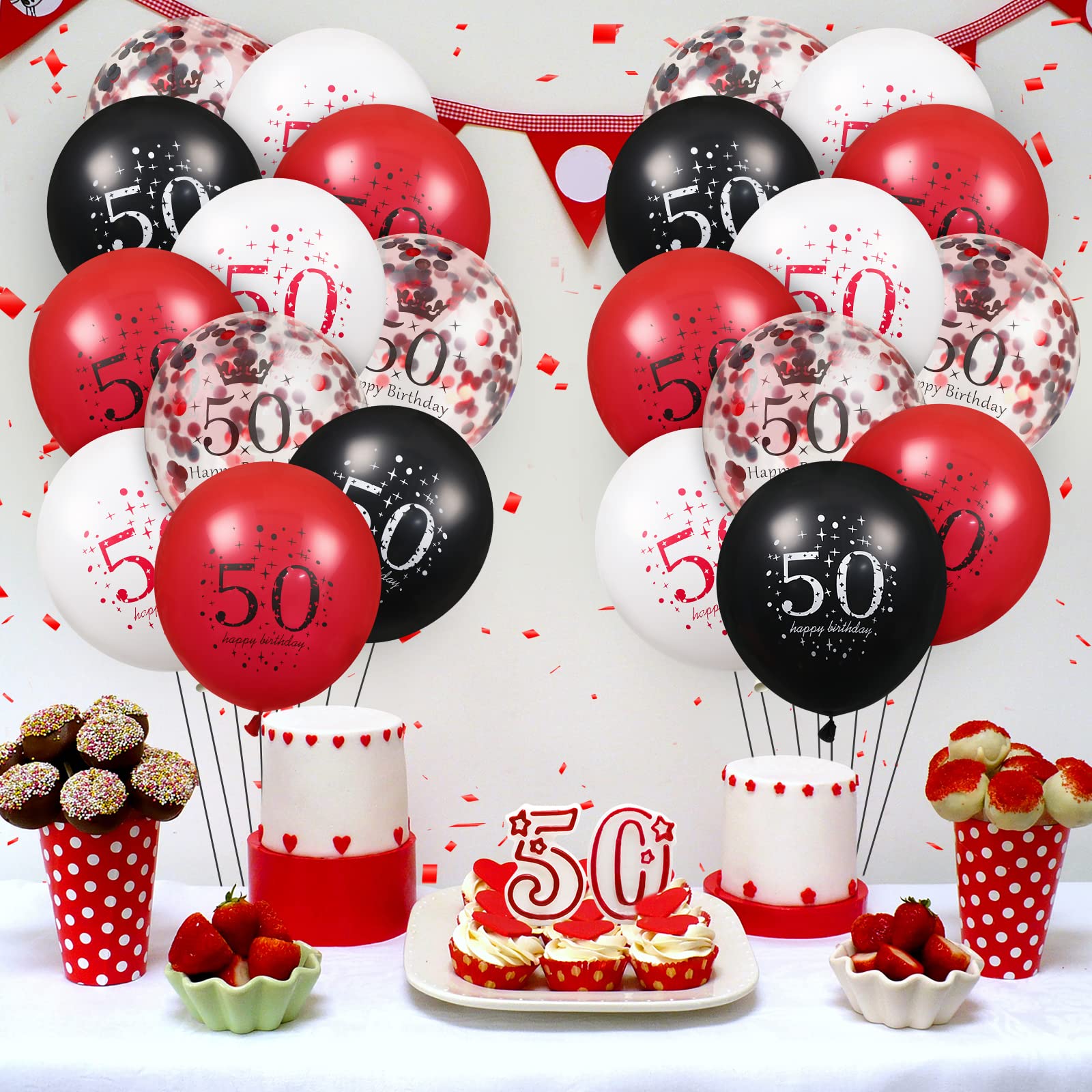 **50th Birthday Latex Balloons - 16Pcs Red & Black Happy 50th Birthday Party Decorations for Women & Men - Perfect for 50th Birthday Parties, Anniversaries, Milestone Celebrations & Photo Backdrops**