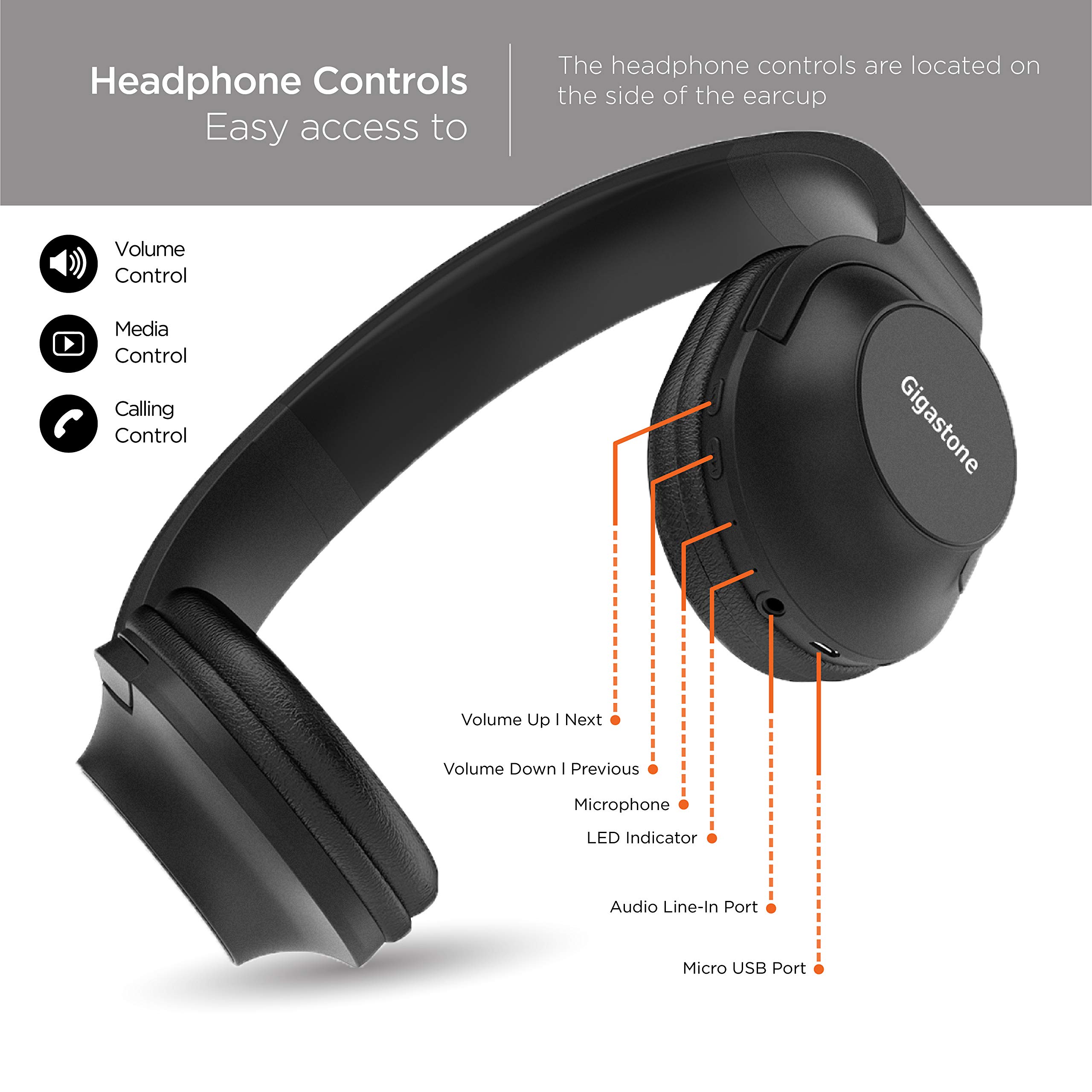 Gigastone Bluetooth Headphones Over Ear - Hi-Fi Stereo Wireless Headset with Built-in Mic, Foldable Design & Soft Earmuffs | Compatible with iPhone, Android, PC | Perfect for Travel, Gaming & Work Calls