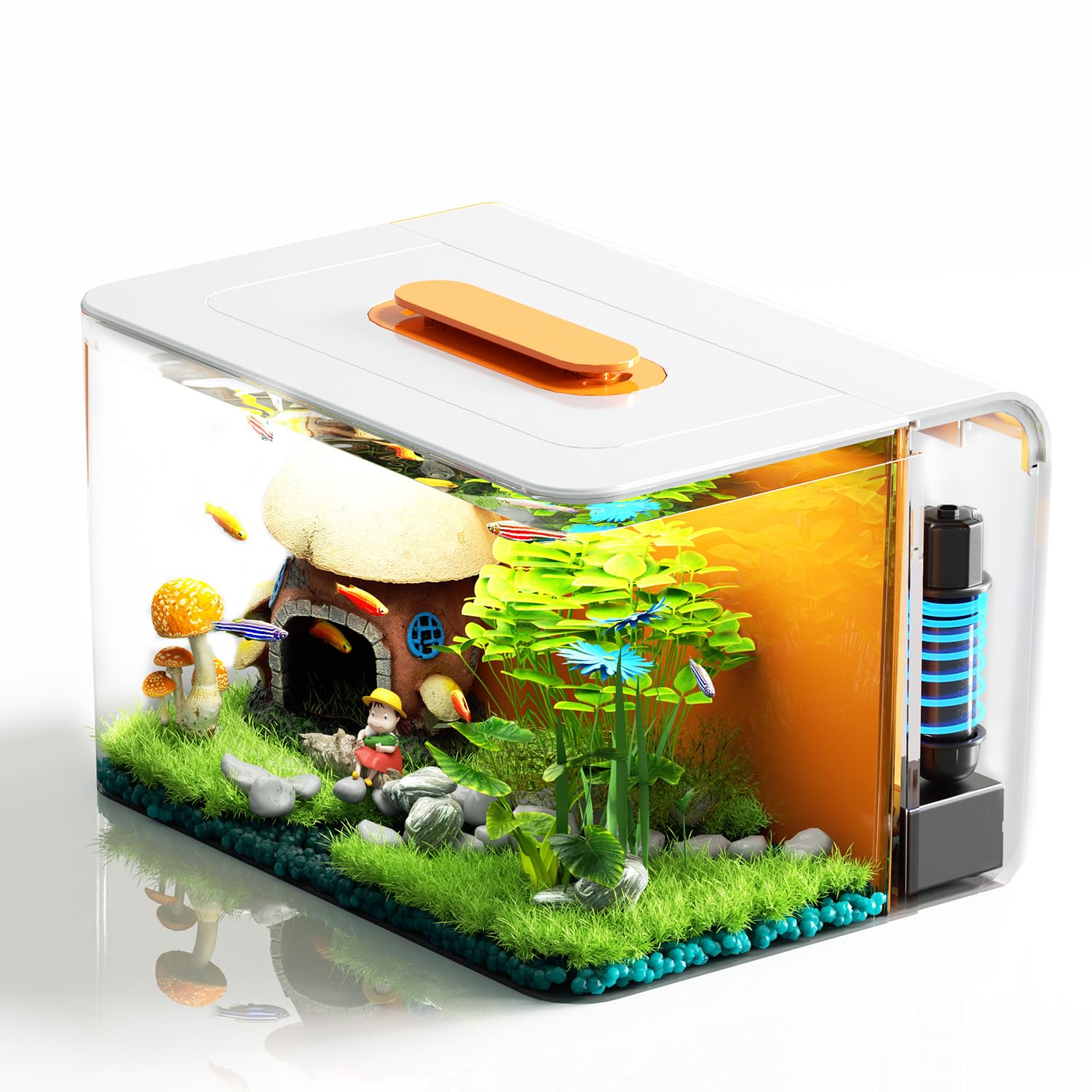 2.5 Gallon Betta Fish Tank with Heater & 3-Stage Filtration - Self-Cleaning Small Aquarium Starter Kit with LED Light for Betta, Goldfish, Shrimp, Guppy, Jellyfish - Perfect for Home, Office, or Classroom Decor