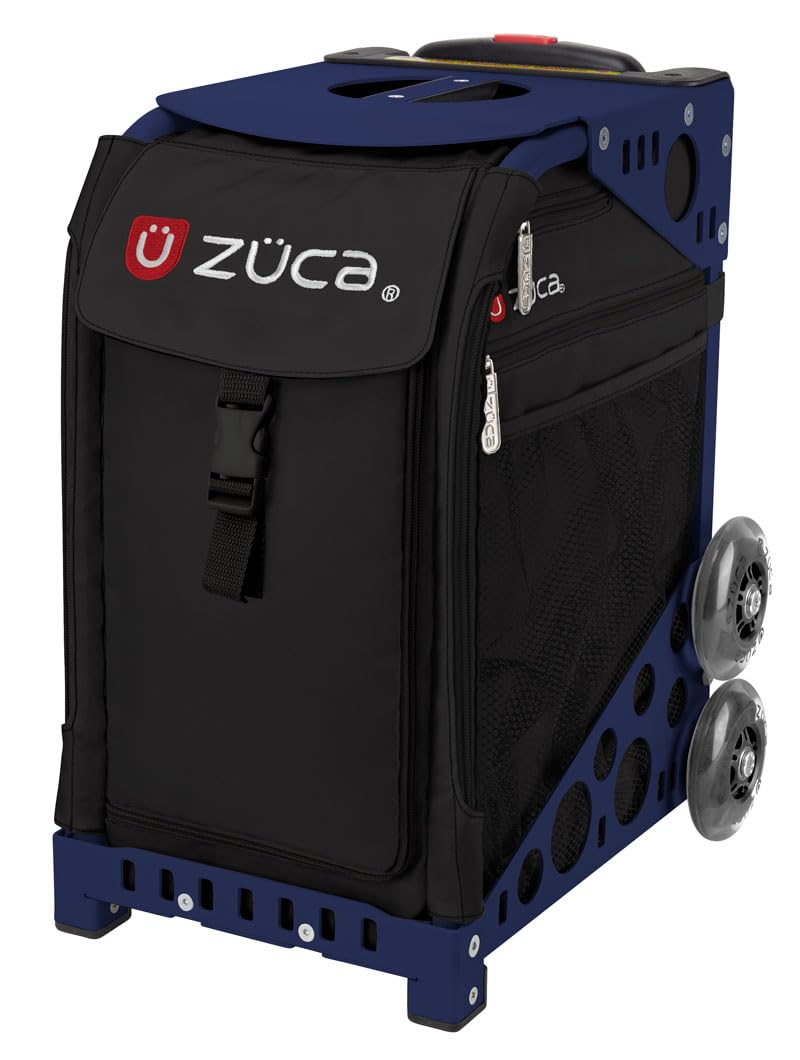Zuca Obsidian Black Sport Insert Bag & Navy Blue Frame with LED Flashing Wheels - Perfect for Gym, Travel, and Skateboarding Accessories