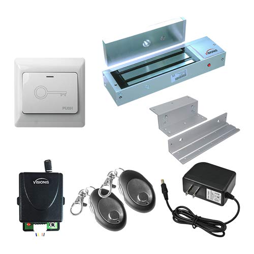 Visionis VIS-7467 Heavy Duty 1200lbs Electromagnetic Lock Kit - Wireless Access Control System with Remote & VIS-7030 Push Exit Button for Inswing Doors | Secure Offices, Schools, Storage Rooms & Commercial Buildings