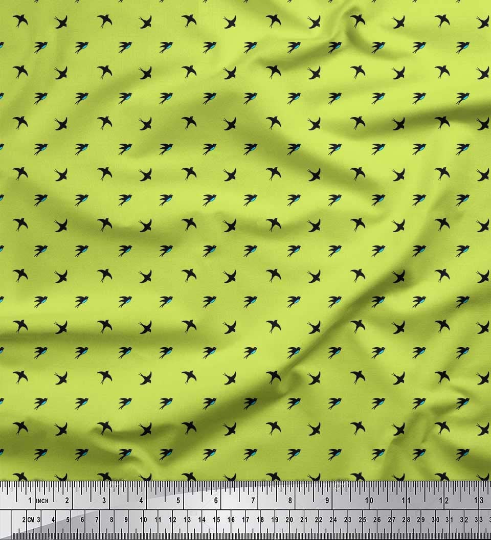 Soimoi Velvet Green Fabric by The Yard - 58 Inch Wide - Small Swallow Bird Print - Premium Printed Fabric for DIY Dresses, Curtains & Home Decor