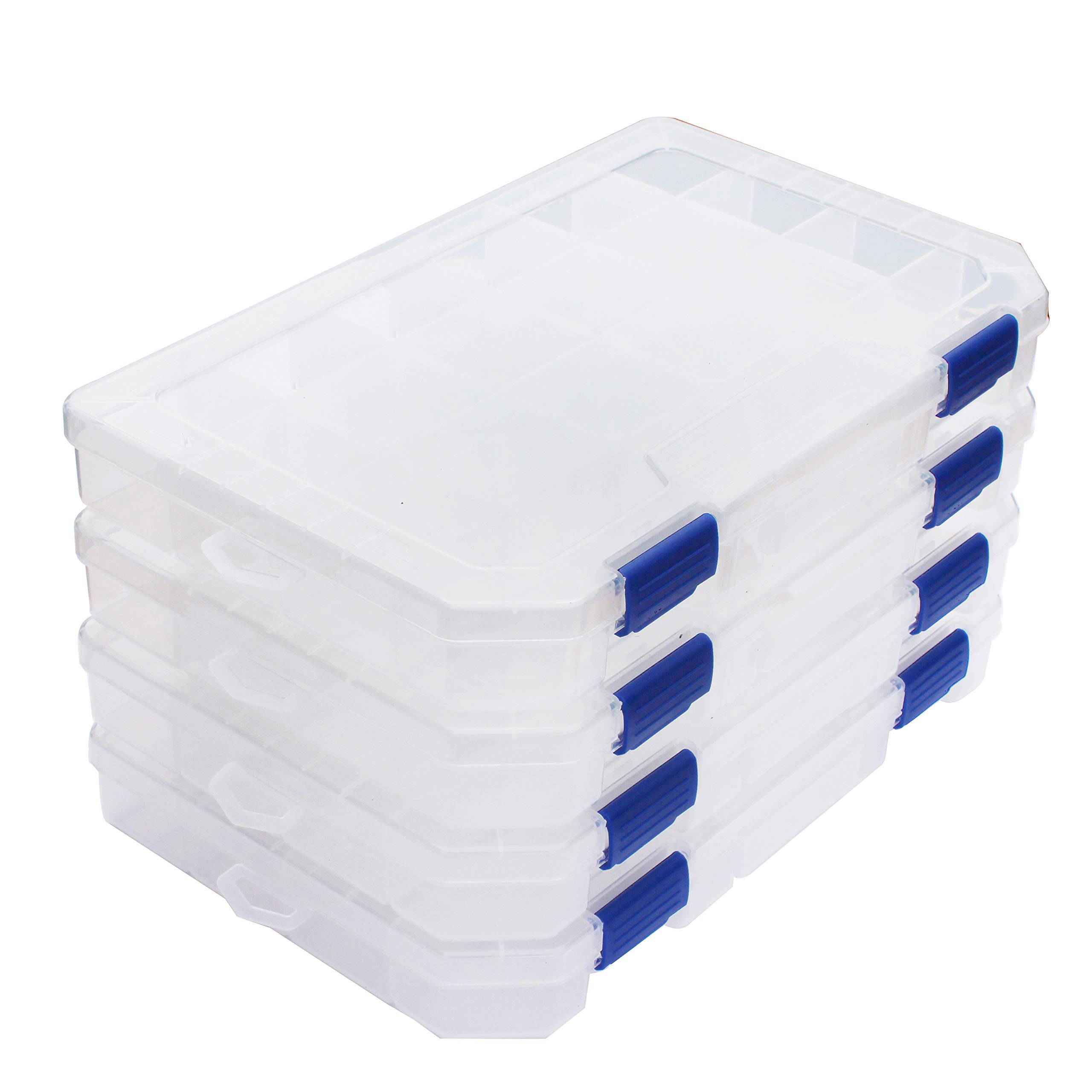 3700 Large Plastic Tackle Box Storage Organizer with Adjustable Dividers - 4 Pack Fishing Tackle Trays for Bass, Trout & Saltwater Fishing Gear Organization
